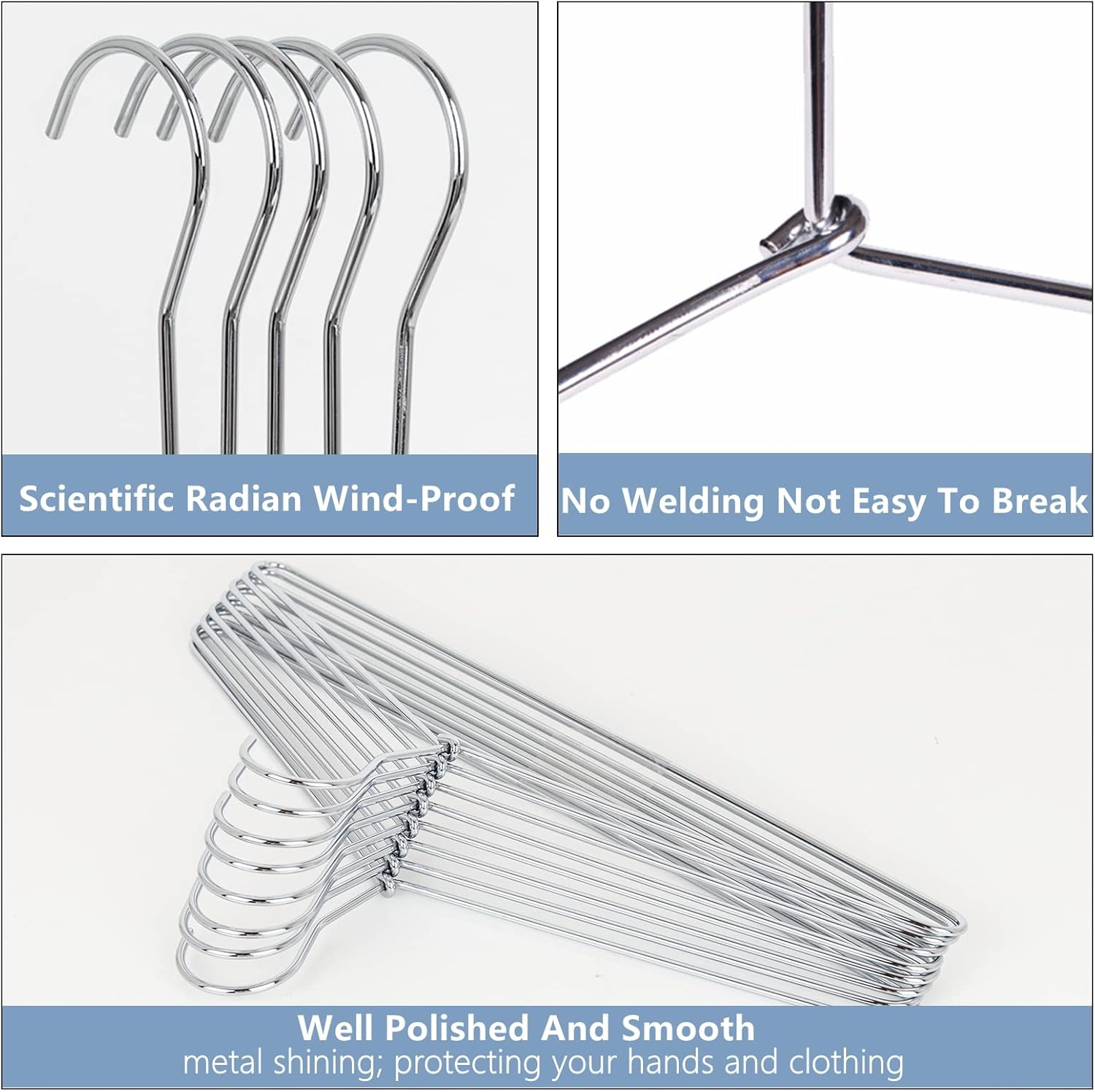 Amber Home Heavy Duty Metal Shirt Coat Hangers 20 Pack, Stainless Steel Clothes Hanger with Polished Chrome, 17 Inch Silver Metal Wire Hanger image number 3