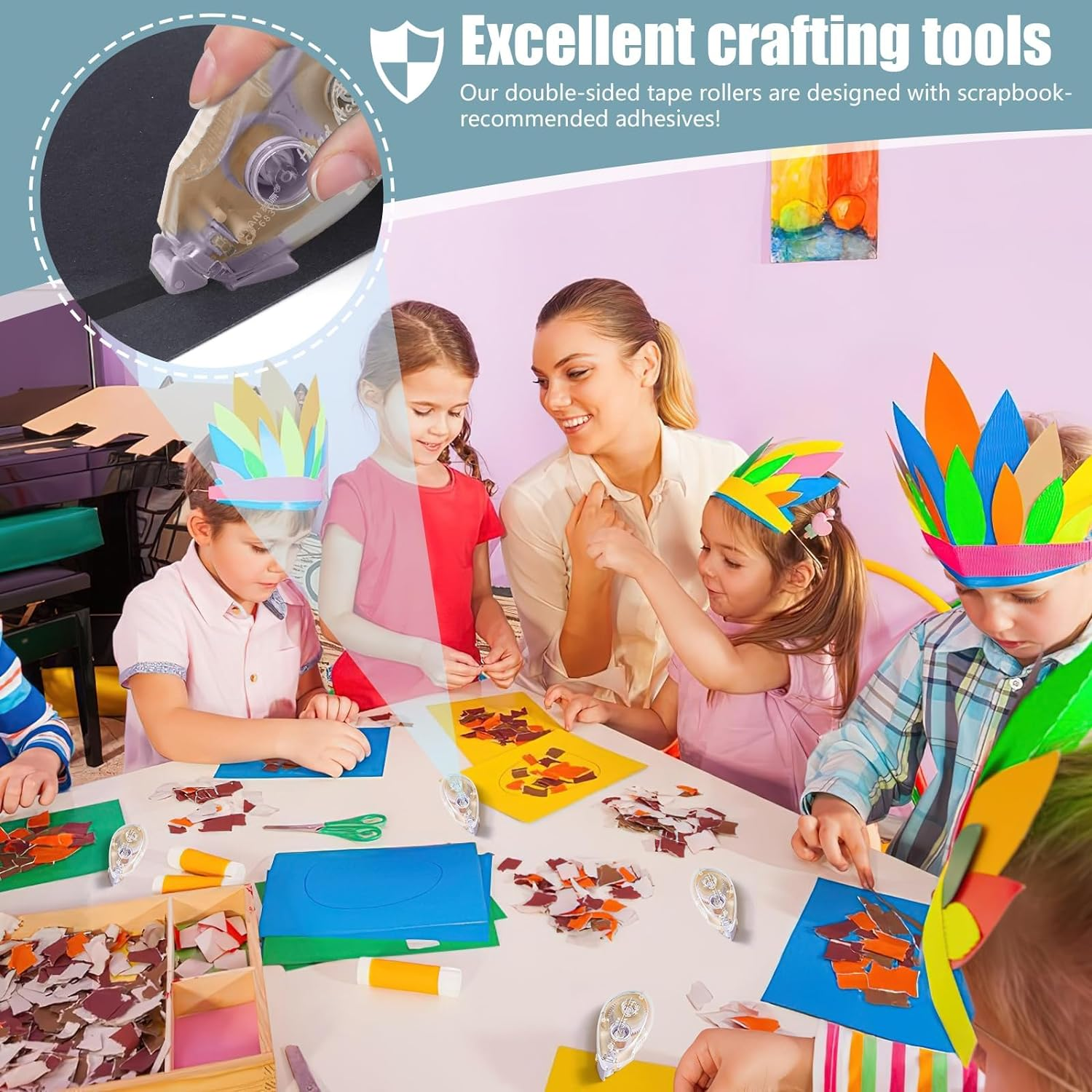 Glue Tape Roller, 3 Pcs Double Sided Glue Roller Permanent, Double Sided Tape Dispenser for Craft, Scrapbooking Supplies, Photo, Album, Cards, Gift Wrapping (0.24In X 19.68Ft) image number 4