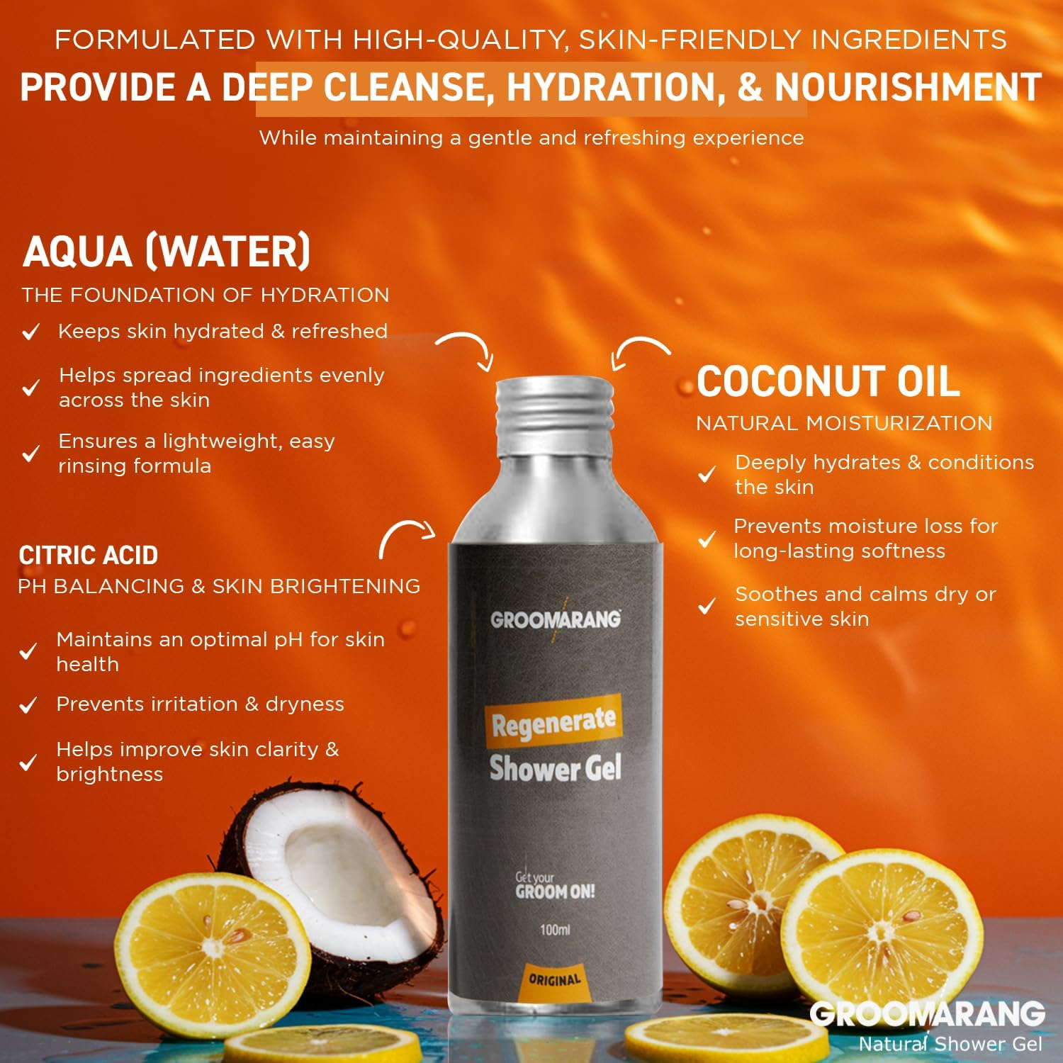 Groomarang Original Regenerate Shower Gel Refresh & Energise 100% Natural Skin Care Organic & Vegan 100Ml image number 4