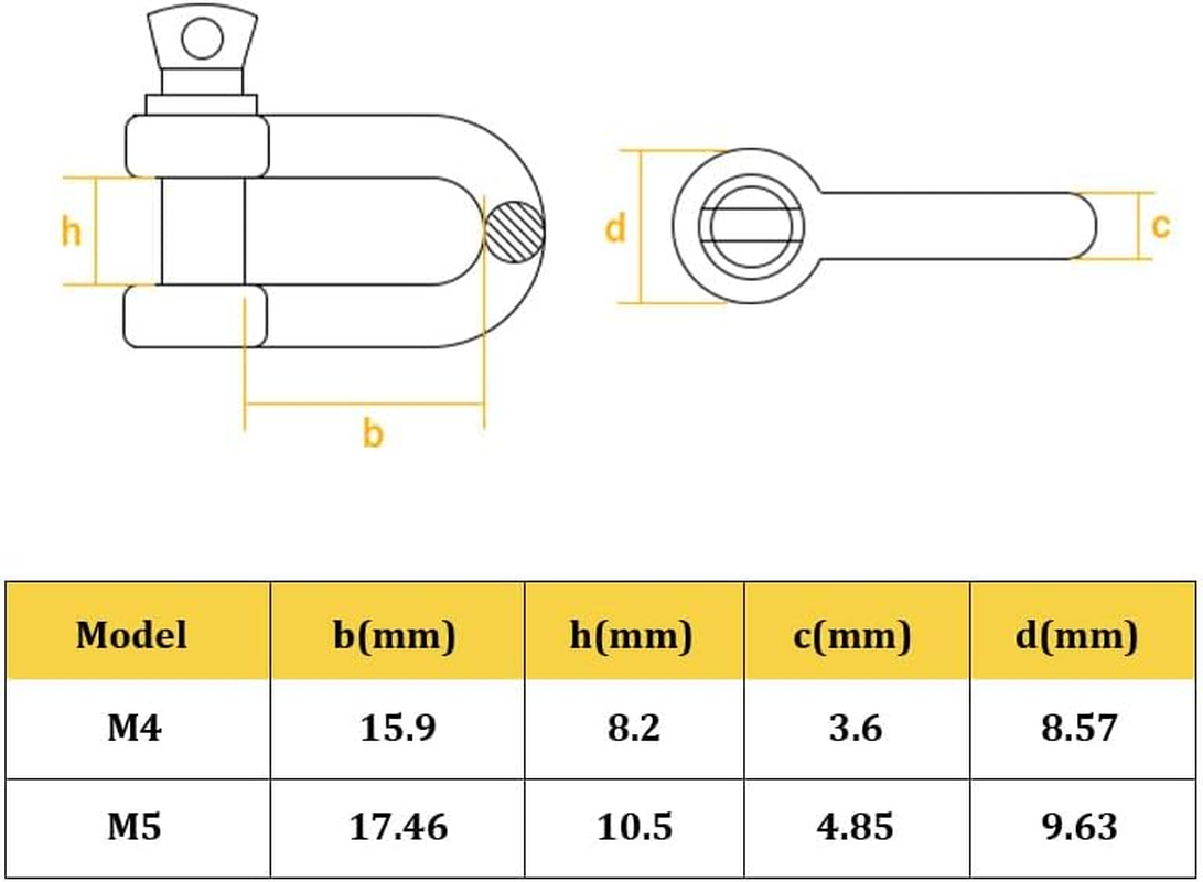 4Mm D Ring Shackles M4-304 Stainless Steel Heavy Duty Safety Lock, D-Shape Bow Shackle for Chains/Wire Rope/Lifting, Marine & Outdoor Use (Pack of 8) image number 3