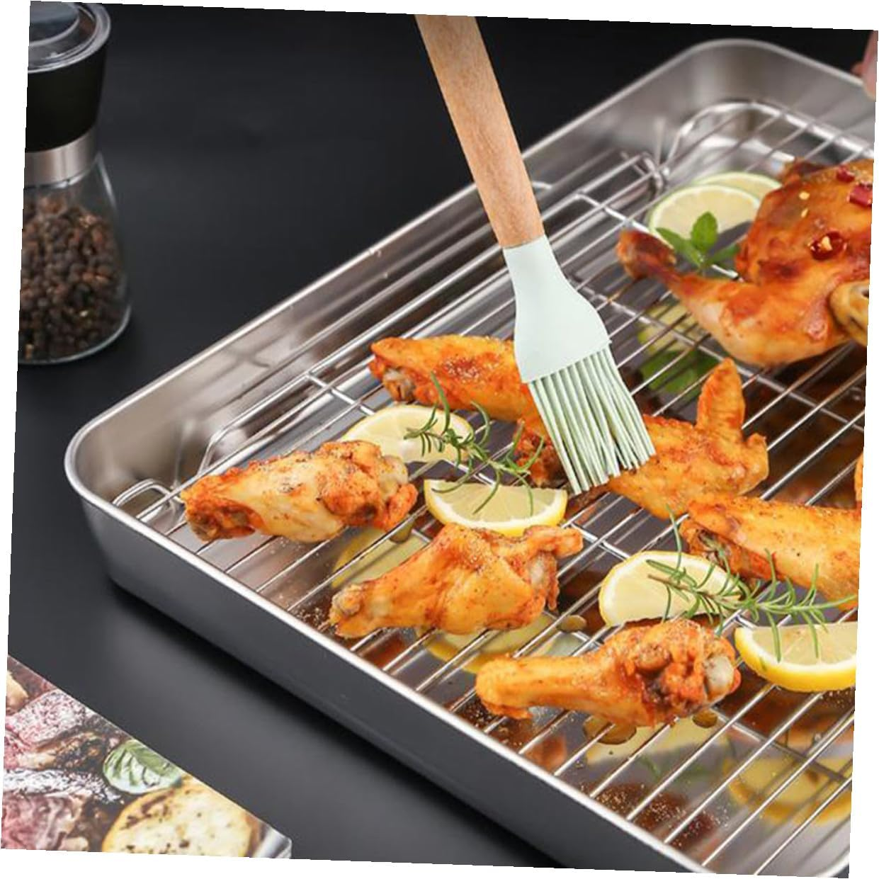 Stainless Steel Baking Pan with Deep Tray and Removable Wire Cooling Rack 23X17X5Cm Mini Cookie Sheet for Oven Baking and Food Storage image number 5