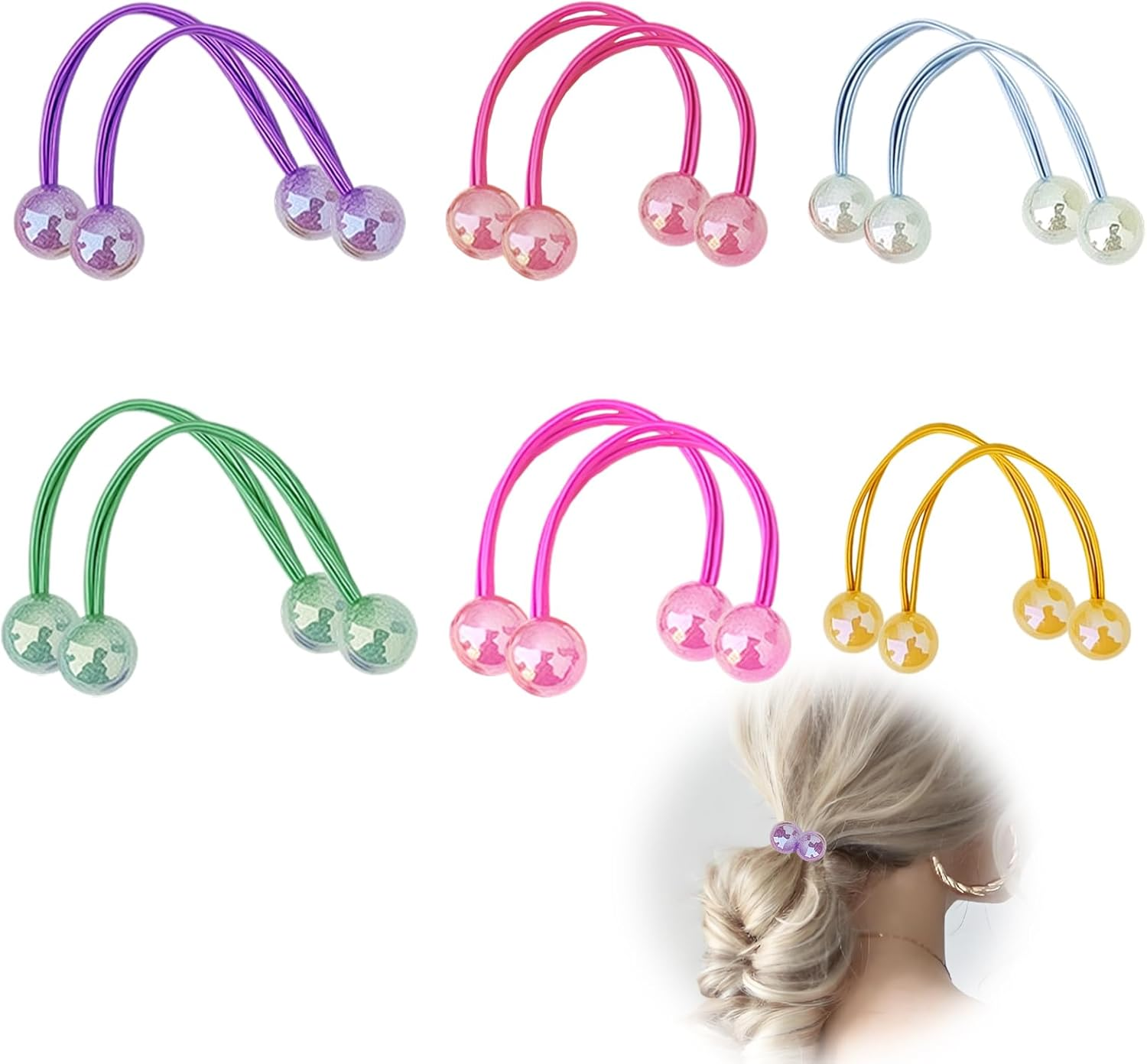 Pack of 12 Colourful Hair Bobbles for Girls, Cute Hair Accessories Set, Double Balls, Elastic Cable Bobbles for Baby, Toddler and Children, Soft Ponytail Holder without Pulling image number 3