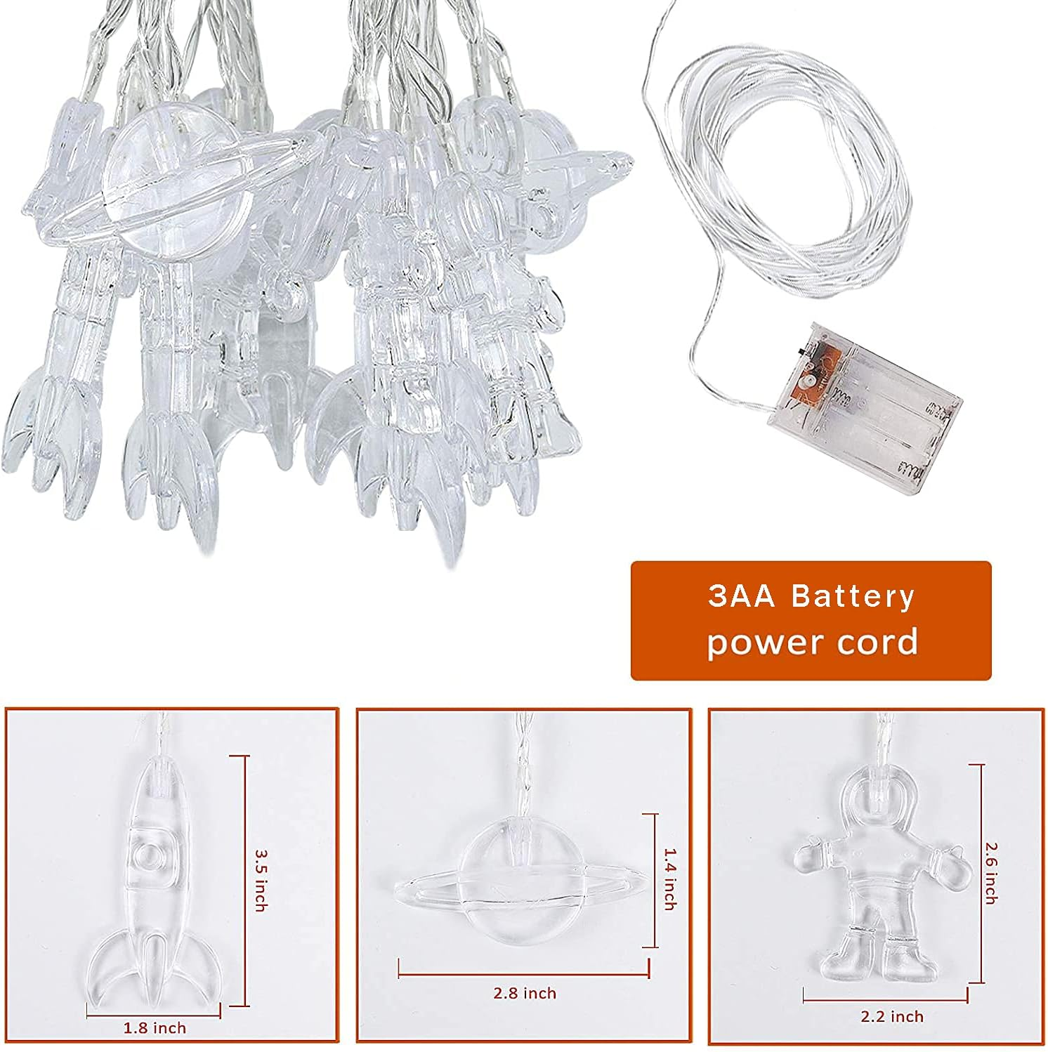 LELYOMALL Indoor Astronaut String Light, 20 LED Children'S Kids Room LED String Lights Battery Operated 3M Fairy Lights for Holiday Wall Window Tree Decorative Party Yard Garden Kids Bedroom Living Dorm image number 5