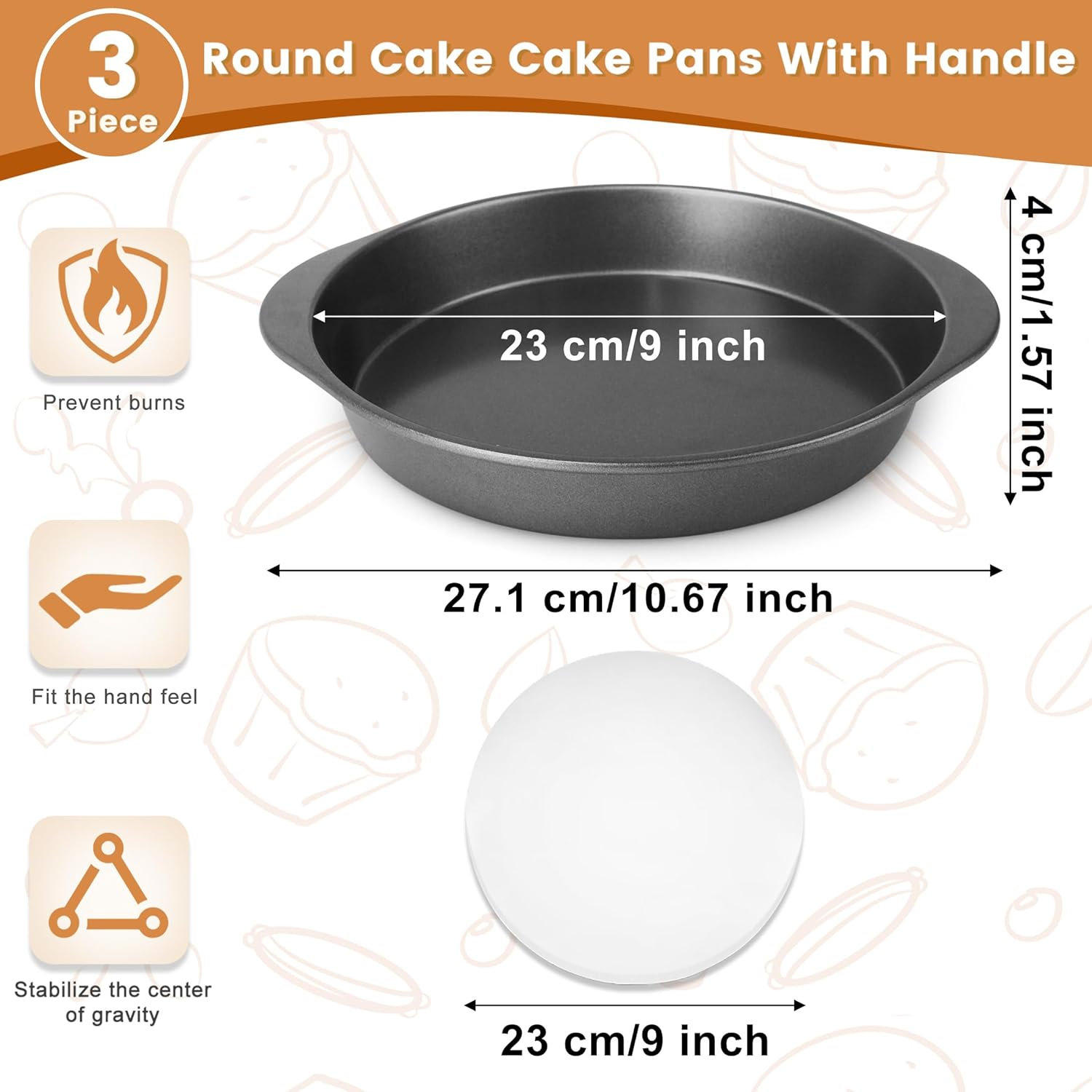 BEWOS 9 Inch Cake Pan Set - Black image number 3