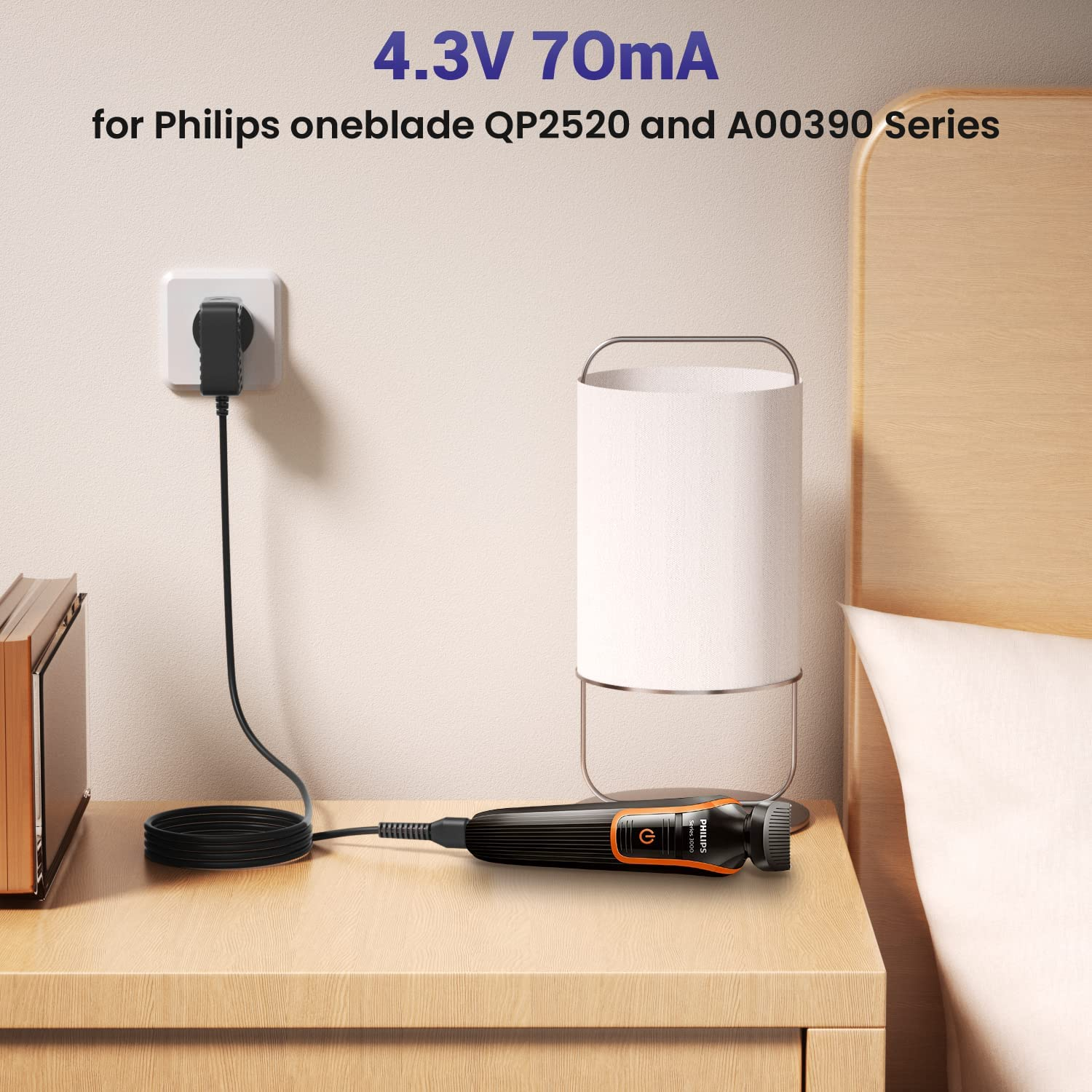 Electric Shaver 4.3V Adapter Power-Supply Cord for Philips A00390 and for Philips Norelco Oneblade Charger QP2520 Compatible with QP2520/90, QP2520/70, QP2520/72 image number 6