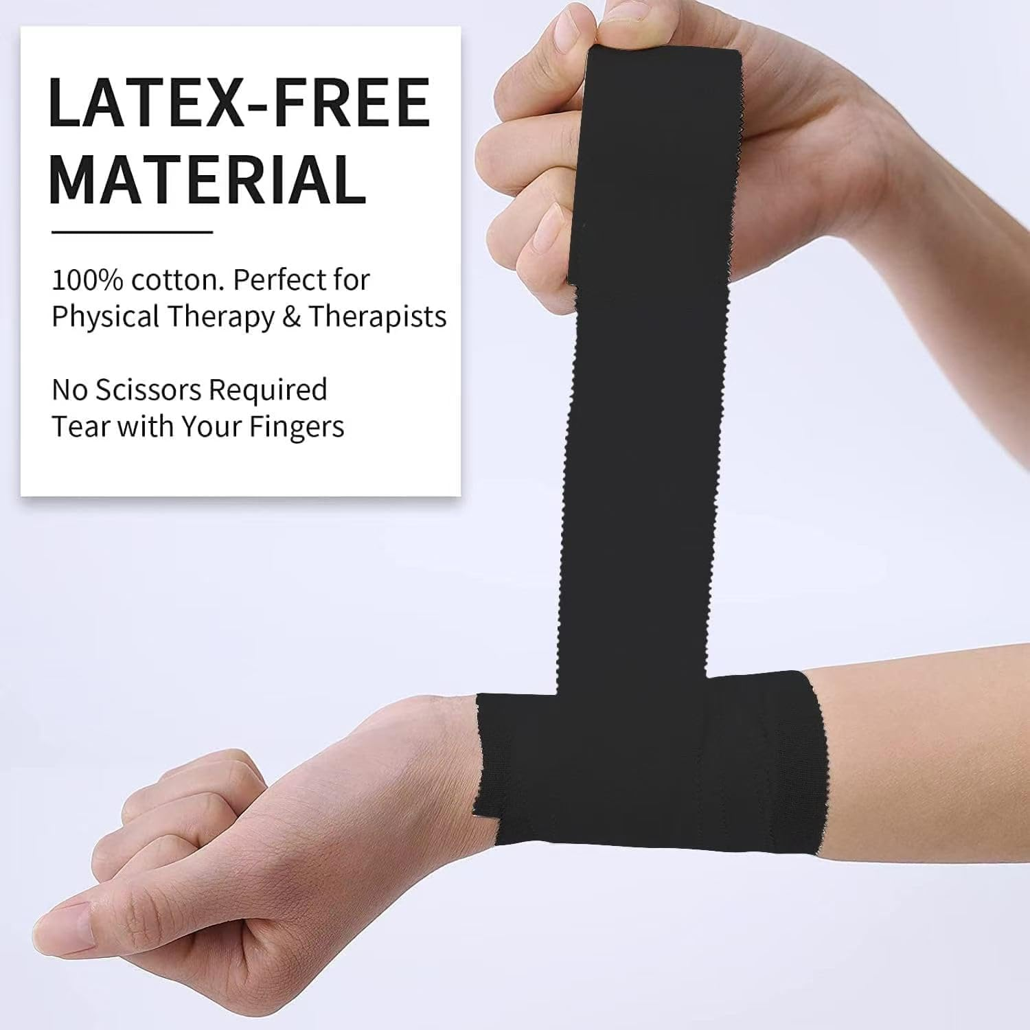 White Athletic Sports Tape Strong Easy Tear NO Sticky Residue BEST TAPE for Athlete & Medical Trainers. PERFECT on Bat, Lacrosse/Hockey Stick, Lifters, Climbers & Boxing 1.5" X 32.8 Feet, 8 Packs (Black) image number 3