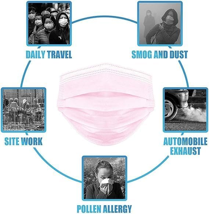 Disposable Face Masks, 3-Ply Protection, Pack of 50, Pink image number 3