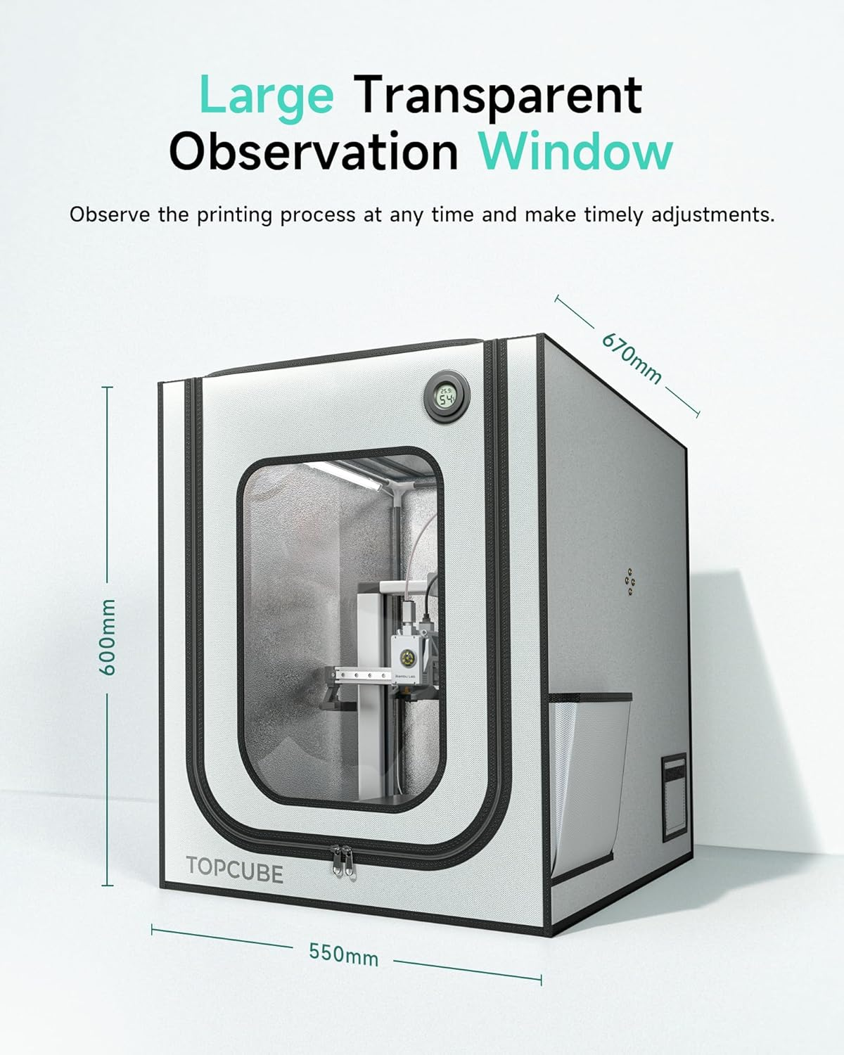 3D Printer Enclosure for Bambu Lab A1, Large Size Enclosure with LED Light, Fireproof Waterproof Dustproof Noise Reduction Constant Temperature 3D Printer Cover, 550X670X600Mm image number 2