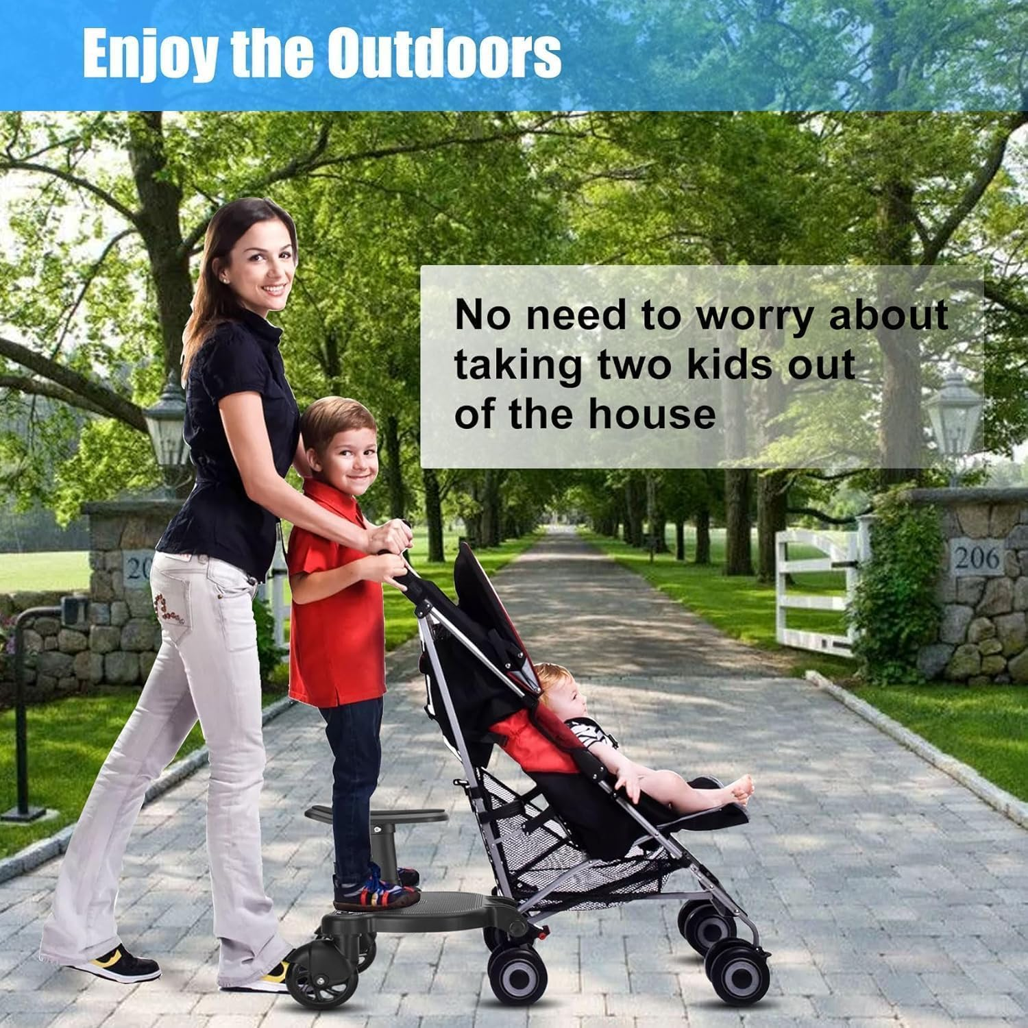 Universal Stroller Board Pedal, Kiddy Boards, 2 In1 Stroller Board with Seat, Stable Two Wheel Design, Adjustable Buggy Board, Holds Children up to 55 Lbs Stroller Standing Board image number 4