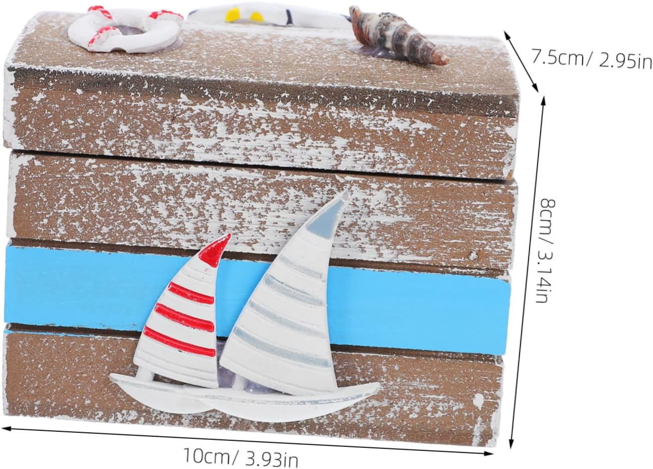 Wooden Treasure Chest - Nautical Decorative Box for Keepsake Storage - Small Wooden Trinket Box for Jewelry and Keepsakes image number 2