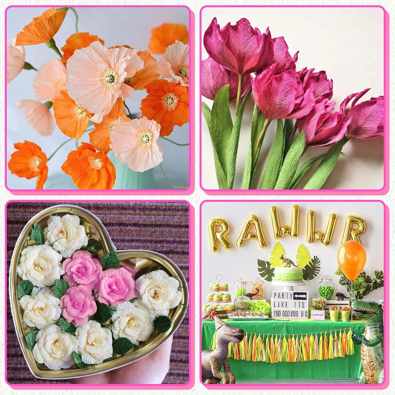 8 Rolls Crepe Paper Streamers 25 X 250Cm 4 Colors Crepe Paper Roll Decorative Craft Streamer for DIY Gift Wrapping Paper Birthday Wedding Holiday Party Decorations (Pink) image number 2