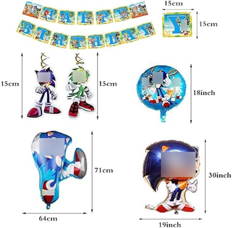 Smileh Birthday Decoration Sonic the Hedgehog Balloons Happy Birthday Banner Hanging Swirls Ornaments for Kids Birthday Party Decoration Birthday Gift image number 4