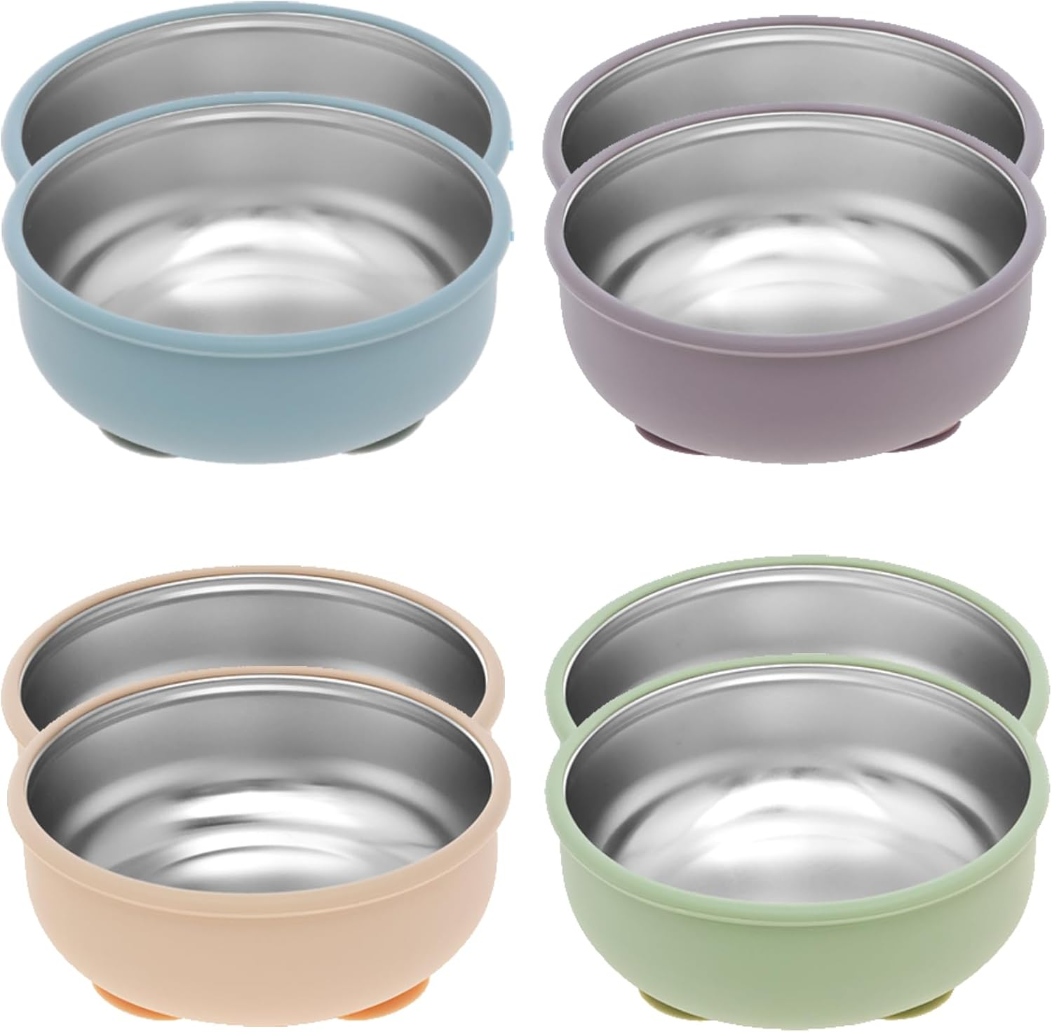 4 Pack 304 Stainless Steel Baby Bowl with Removable Silicone Shell Non Slip Child Food Bowl with Suction 4 Colors Safe Toddler Bowls (4Pcs)