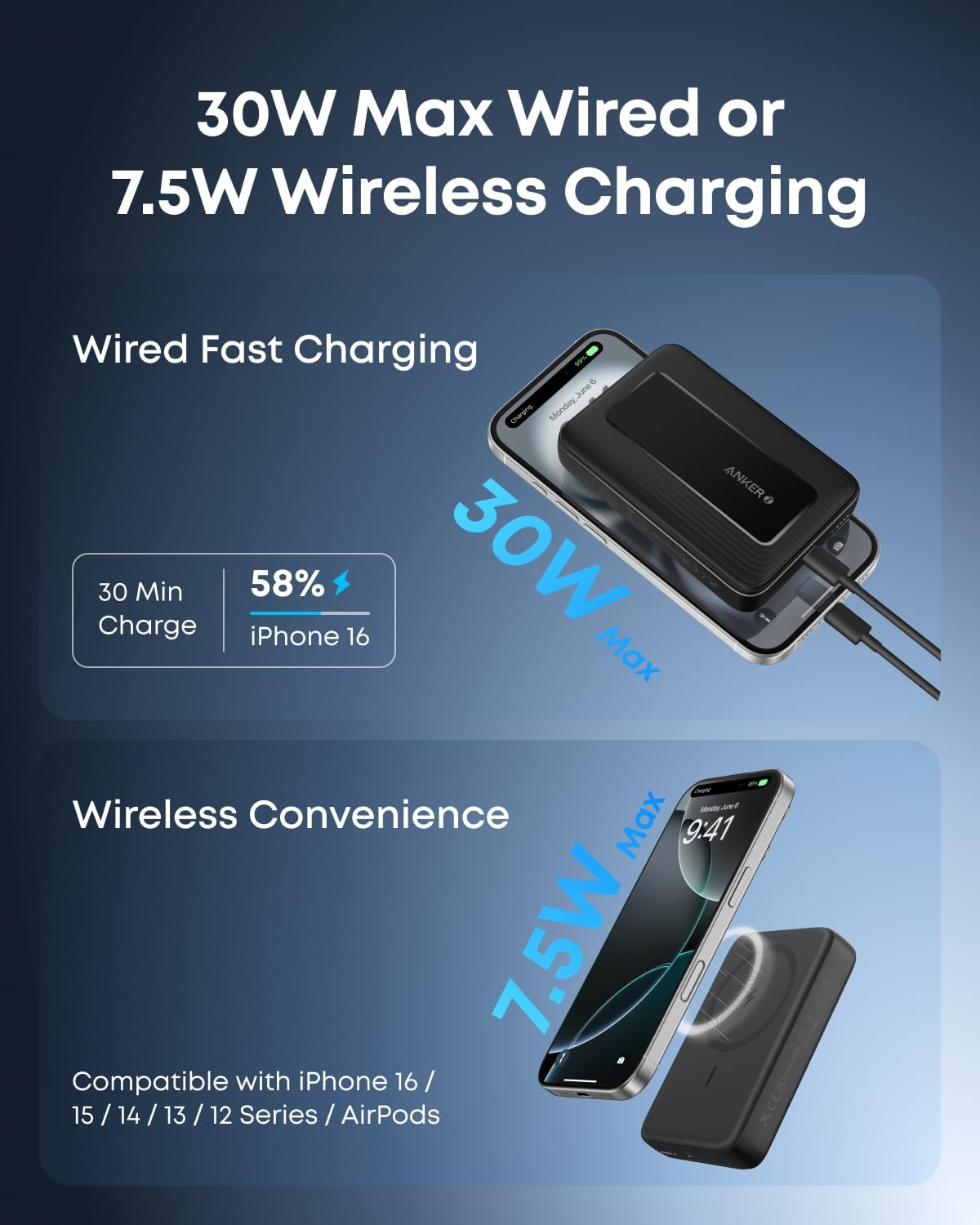 Anker Zolo Magnetic Power Bank, Compact 10,000Mah Wireless Portable Charger with 30W Max Fast Charging, Skin-Friendly and Durable Battery Pack, for Iphone 17/16/15/14 Series, Airpods, and More (White) image number 6