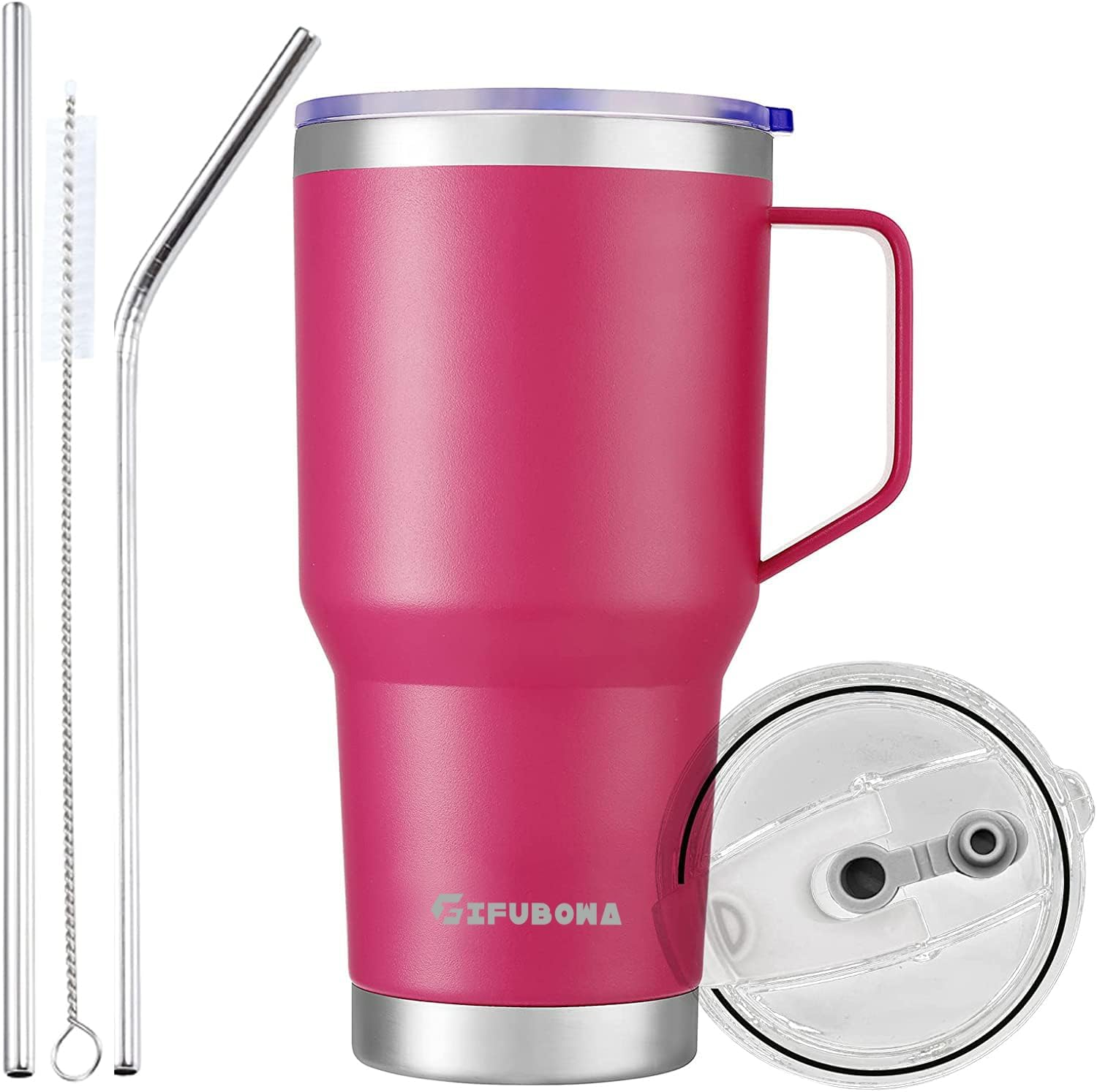 GIFUBOWA 30 Oz Stainless Steel Vacuum Insulated Tumbler with Handle 30Oz Travel Mug with Sliding Closure Lid,3-In-1 Lid, 2 Straw for Home, Office, Travel, Party image number 2