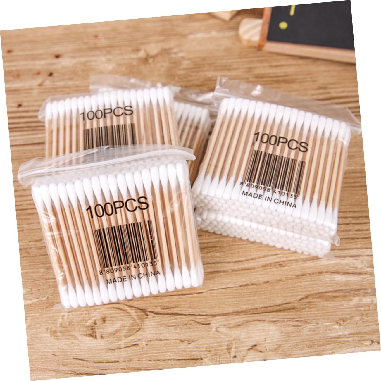 NOLITOY 500Pcs Wooden Stick Cotton Buds Double-Ended Makeup Removal Swabs for Ages 5 Packs (100Pcs Each) - White image number 5