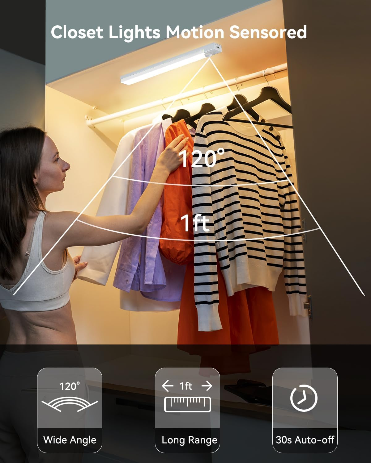 Under Cabinet Lighting 8 Inches Rechargeable Motion Sensor Light Indoor, 3 Color Dimmable Closet Light Battery Operated, USB Stick on LED Magnetic under Counter Lights for Kitchen Stair, 3 Packs image number 6