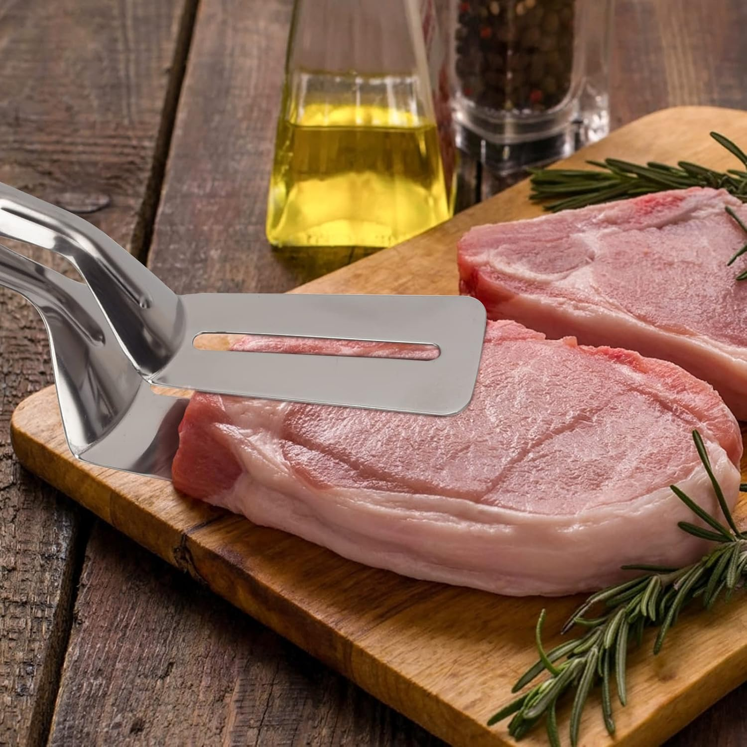 Jinken 10 Inch Premium One-Piece Stainless Steel Multipurpose Gripper Bread Clip/Steak Clamps/Fried Steak Clamp/Barbecue Tongs/Beefsteak Turner Flipper image number 5