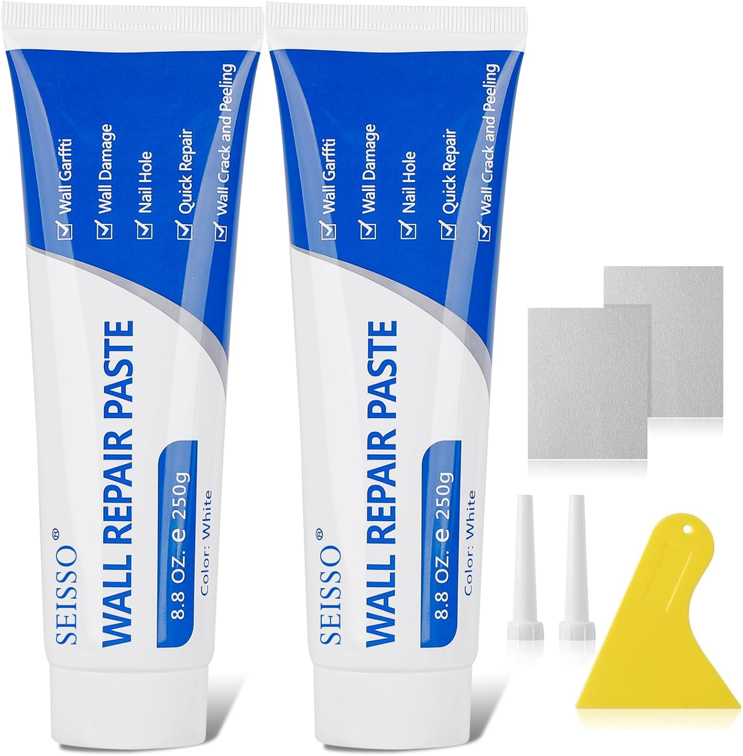 SEISSO Drywall Repair Kit with Scraper, 100G*2 Wall Spackle Repair Paste, Wall Mending Agent, Easy to Fill Holes in Home Wall and Quick Repair Crack, Plaster Wall Repair