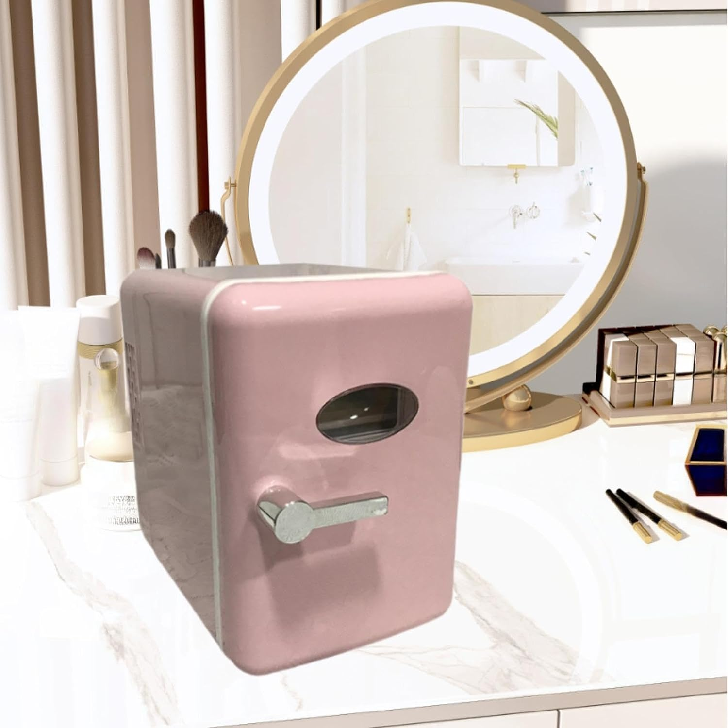 STARTIST Skincare Fridge Mini Fridge 4L Single Door Multipurpose Compact Refrigerator for Drinks Cosmetic Skincare Car, Pink - White image number 3