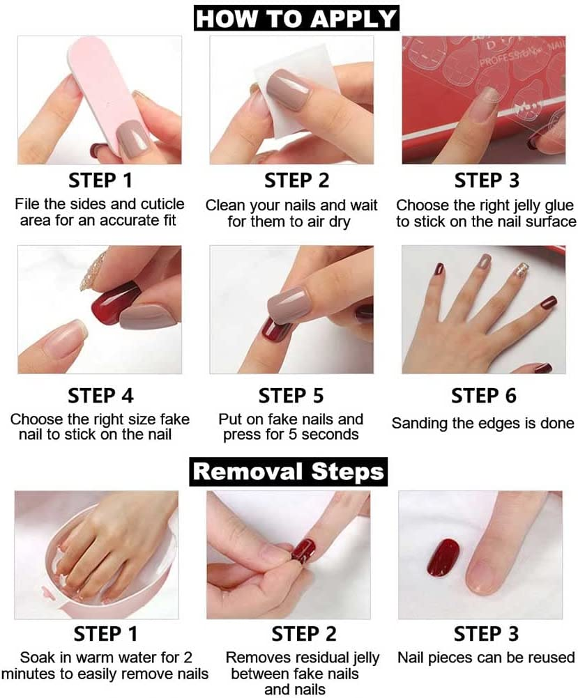 Rikview French Tip Press on Nails Short Square Stick on Nails 24 Pcs Blue Waves Design image number 2