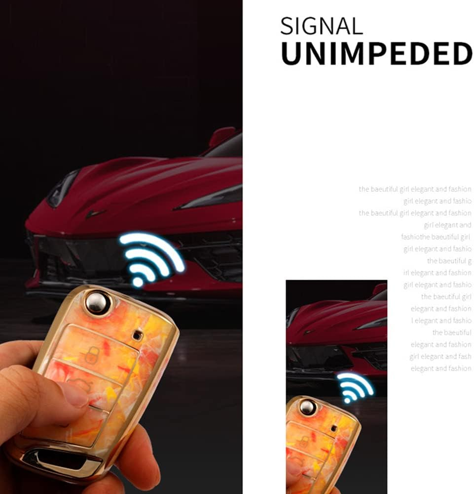 Ontto Tie-Dye Colour Car Key Fob Cover Fit for VW Golf 7 MK7 Polo T-ROC Tiguan Skoda Superb Octavia Seat Leon Ibiza Flip TPU Key Case Keyring Keychain Key Holder Accessories Pink - Pink image number 6