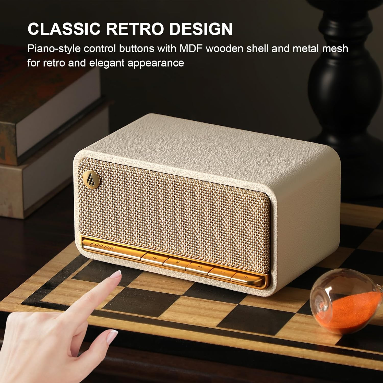 Edifier MP230 Wooden Portable Bluetooth Speaker, Wireless Desktop Stereo Speaker with 20W RMS, 10H Playtime, Bluetooth 5.0, USB, AUX, TF Card Inputs - White - Brown image number 3