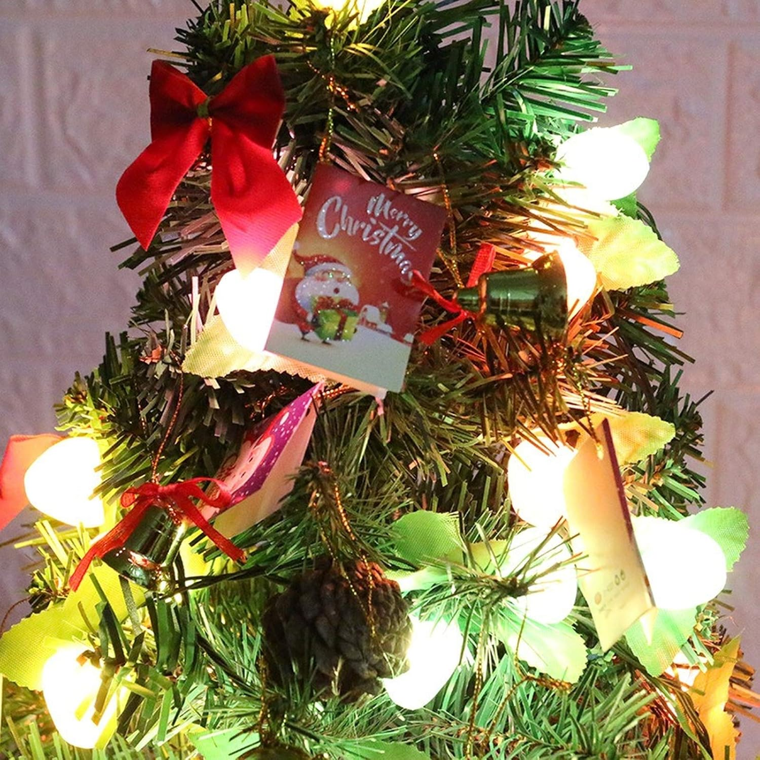 KEAIDO 24" Tabletop Christmas Tree Set, LED Prelit Small Xmas Tree Kit with String Light, Hanging Ornaments Pine Cones, Star Tree Topper, Seasonal Decor DIY (24Inch/60Cm)