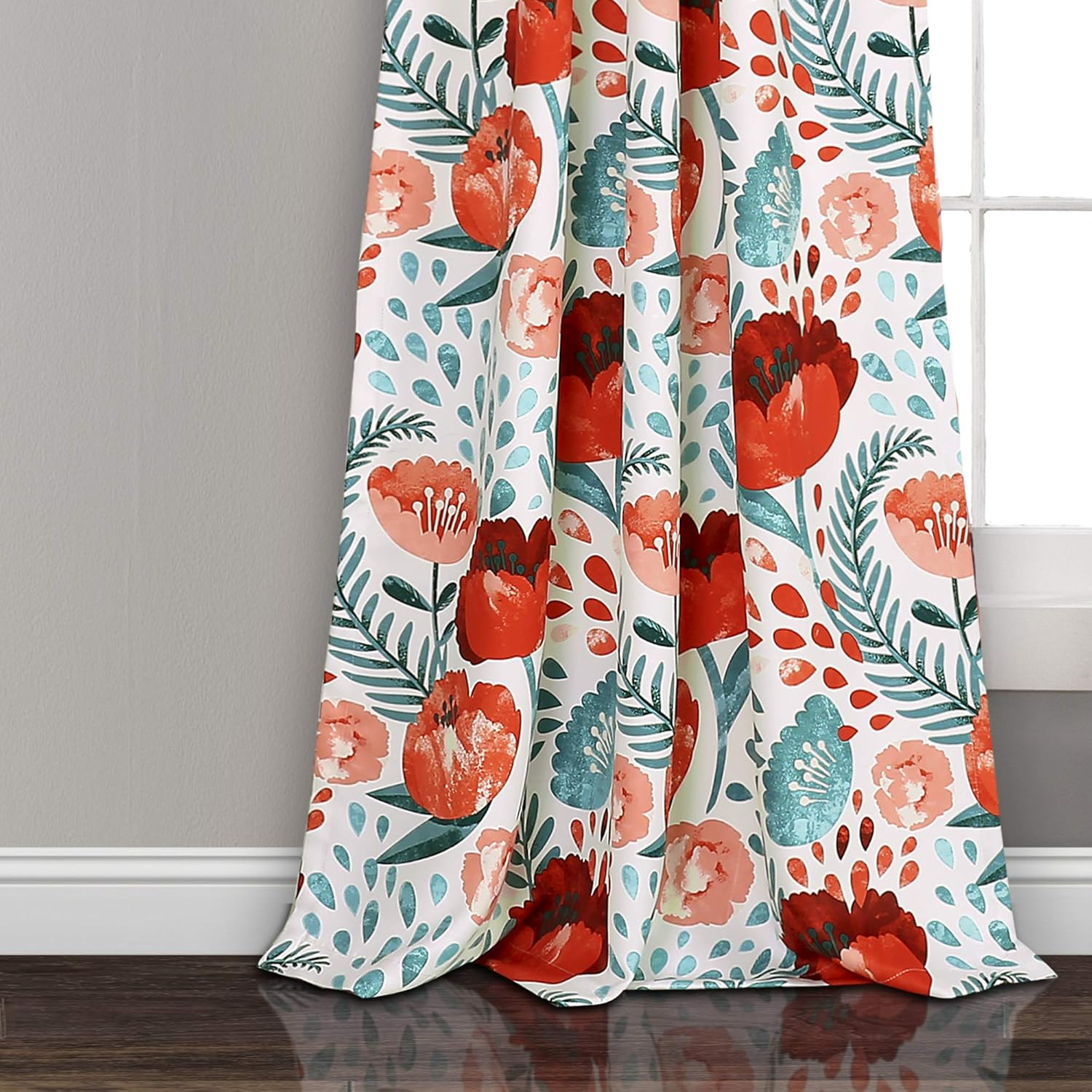 Lush Decor, 95" X 52", Multi Poppy Garden Curtains Room Darkening Window Set for Living, Dining, Bedroom, 95 in L Panel Pair image number 2