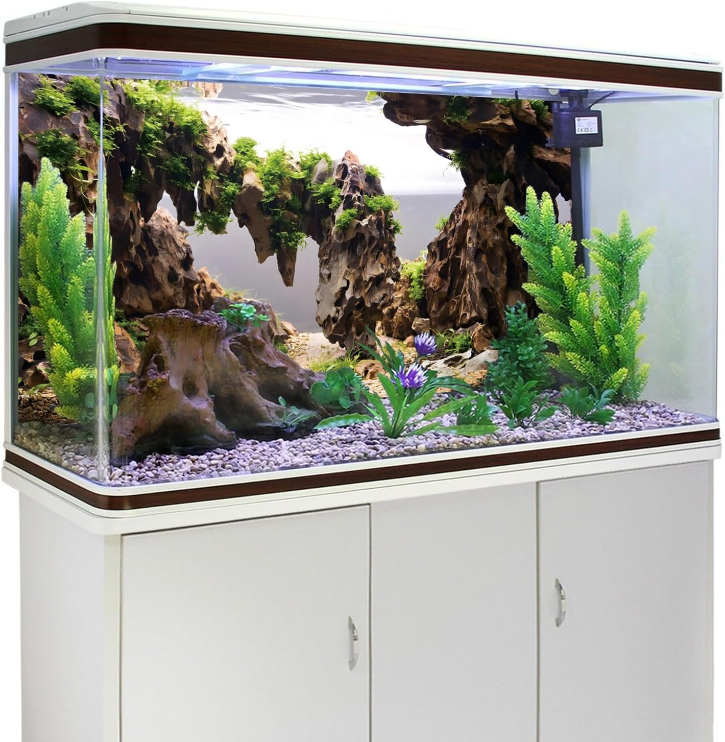 AWERT 24X16 Inches Viewing Stone Fish Tank Background Aquatic Plant River Bed & Lake Aquarium Background Seaweed Aquarium Vinyl Background image number 1