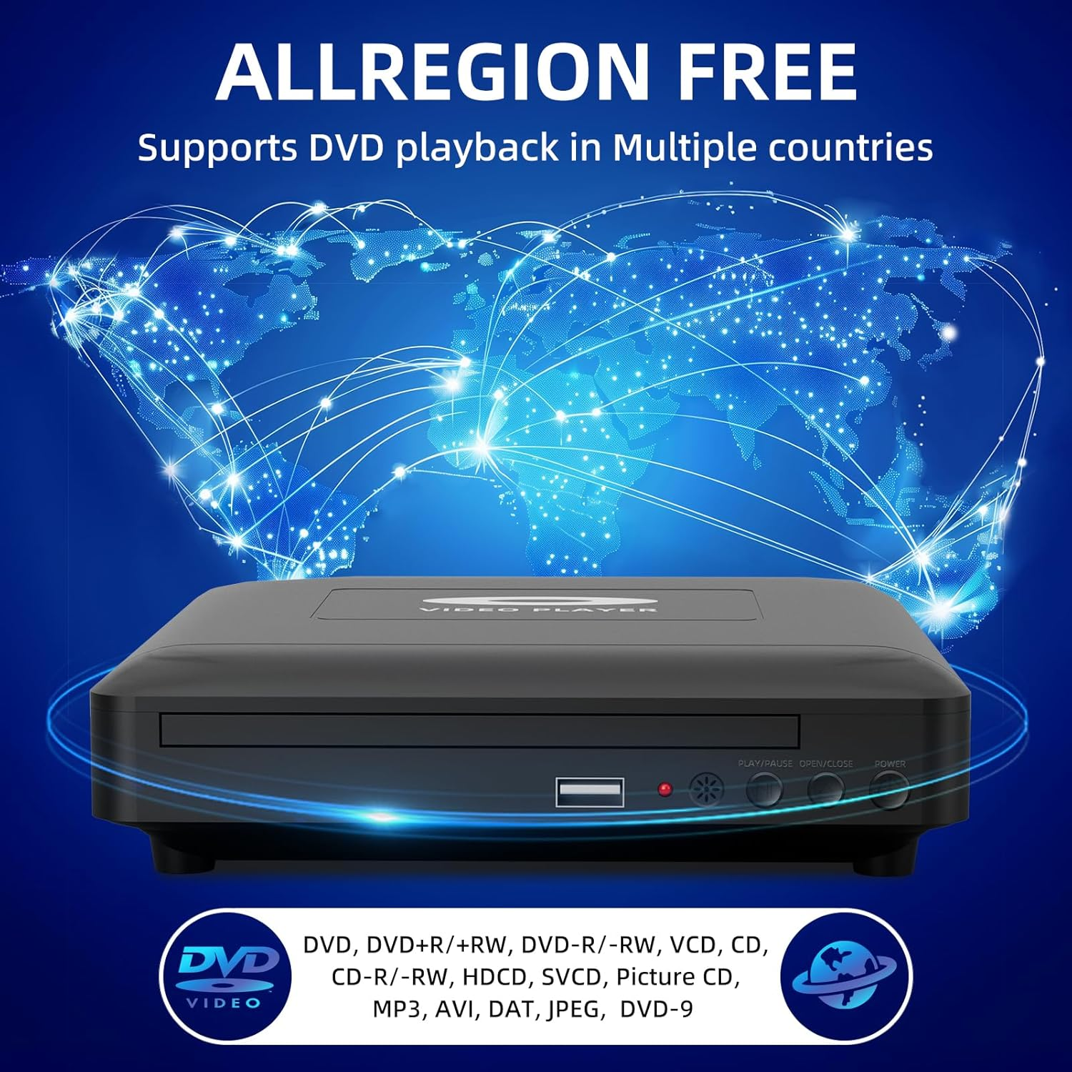 Mini HD DVD Player with Hdmi, HD DVD Player for TV, Multi Region DVD Player for Smart TV, HDMI/RCA Output Cable Included, 1080P, Breakpoint Memory,Not Blu-Ray, Built-In PAL/NTSC, CD Players for Home image number 5