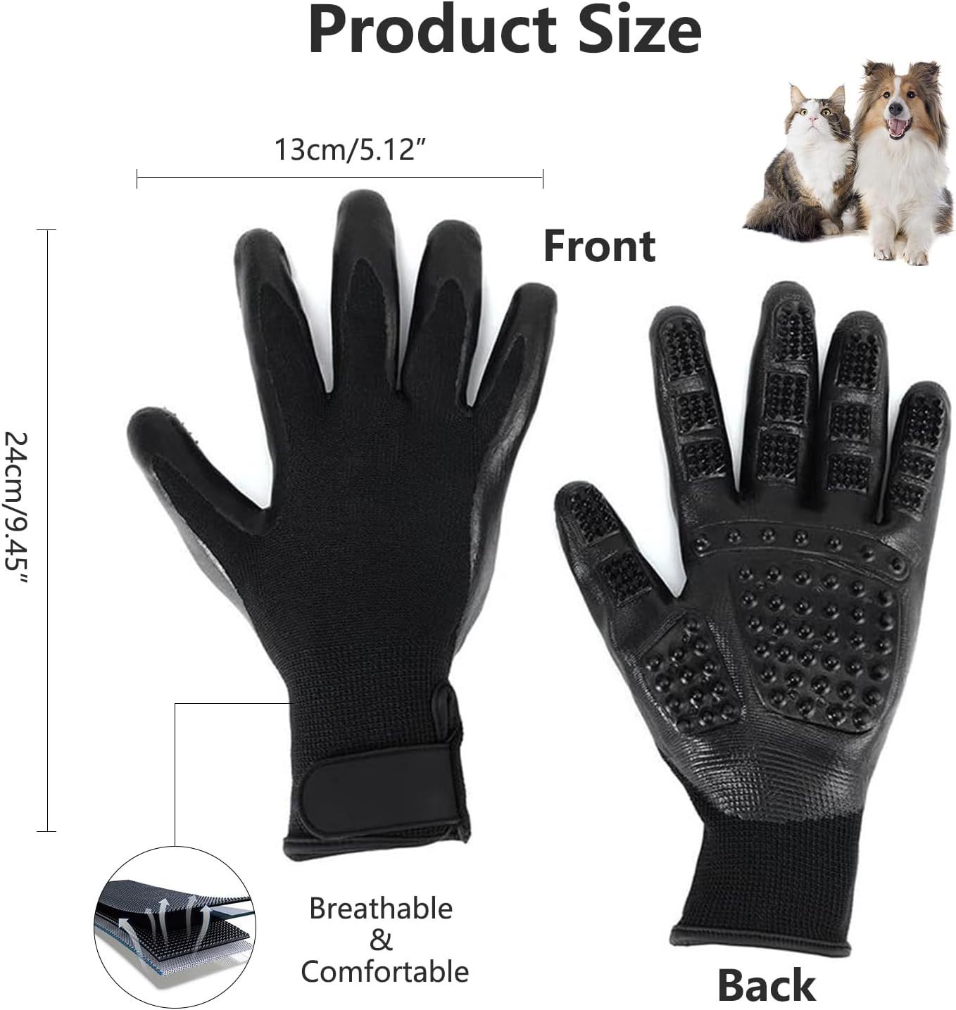 Pet Dog Cat Grooming Glove, Massage and Grooming Tool Glove for Cats, Dogs,Rabbits & Horses, Deshedding Brush Mitt for Short Medium Long Pet Hair