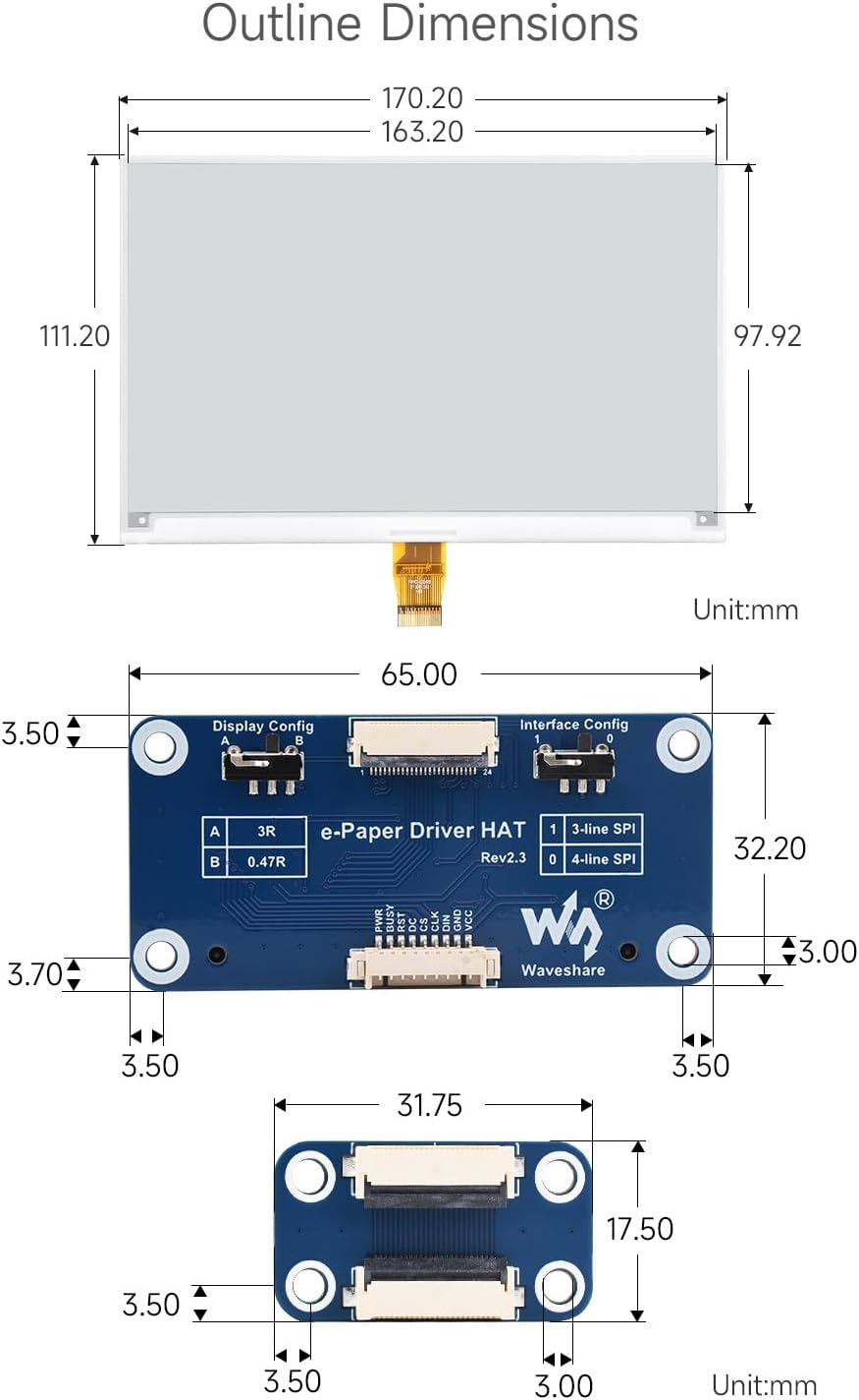 Waveshare 7.5Inch E-Paper HAT Display Module Compatible with Jetson Nano/Raspberry Pi 4B/3B+/3A+/3B/2B/1B+/1A+/Zero 2 W/Zero W/Zero 800&times;480 Resolution Black and White image number 1