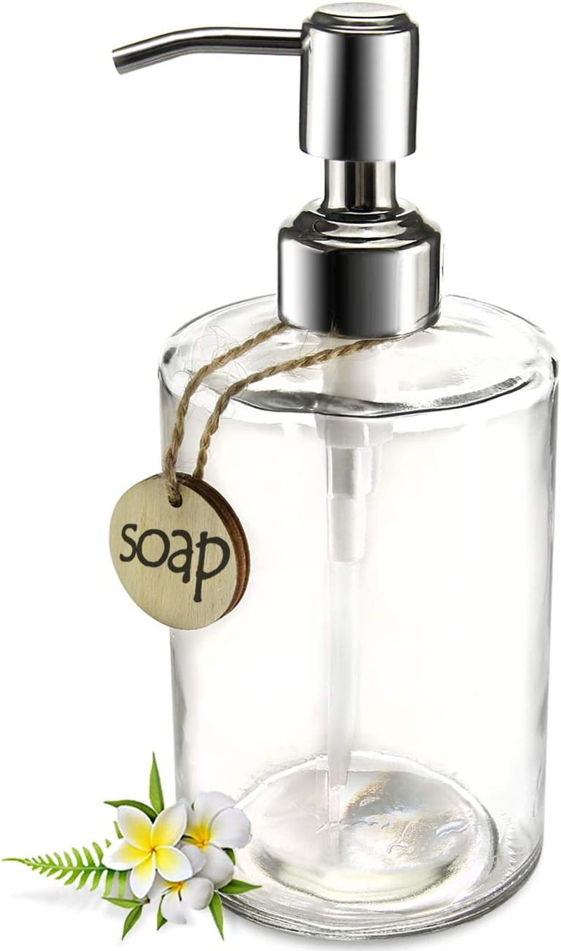 JASAI 16OZ Cylinder Glass Soap Dispenser with Rust Proof Stainless Steel Pump, Refillable Bathroom Soap Dispenser for Hand Soap, Dish Soap, Liquid Soaps and Kitchen (Clear) image number 2