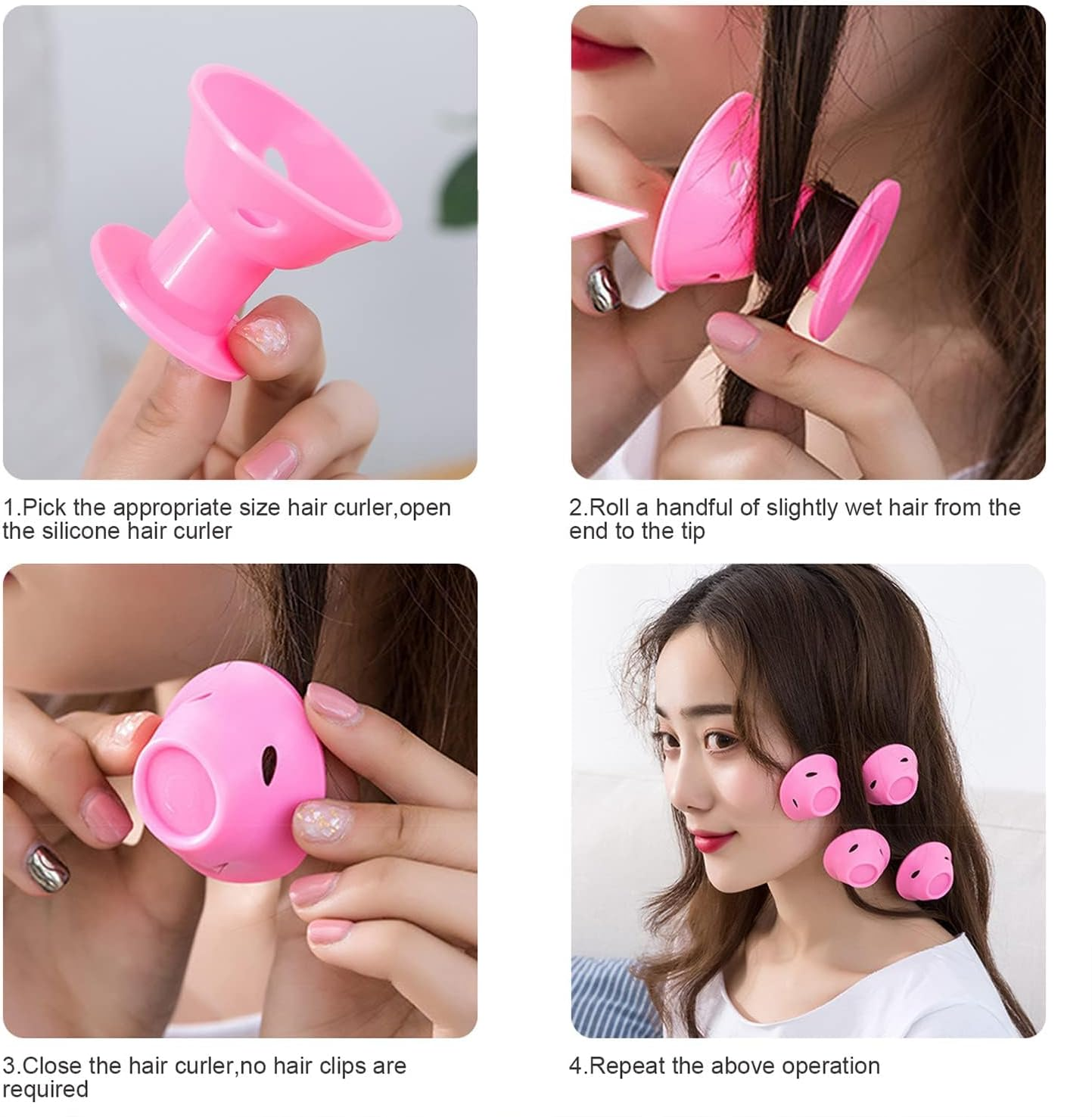 Heatless Hair Curlers Set: 40 Pieces Including Large and Small Soft Overnight Rollers for Women and Kids (Pink) image number 5