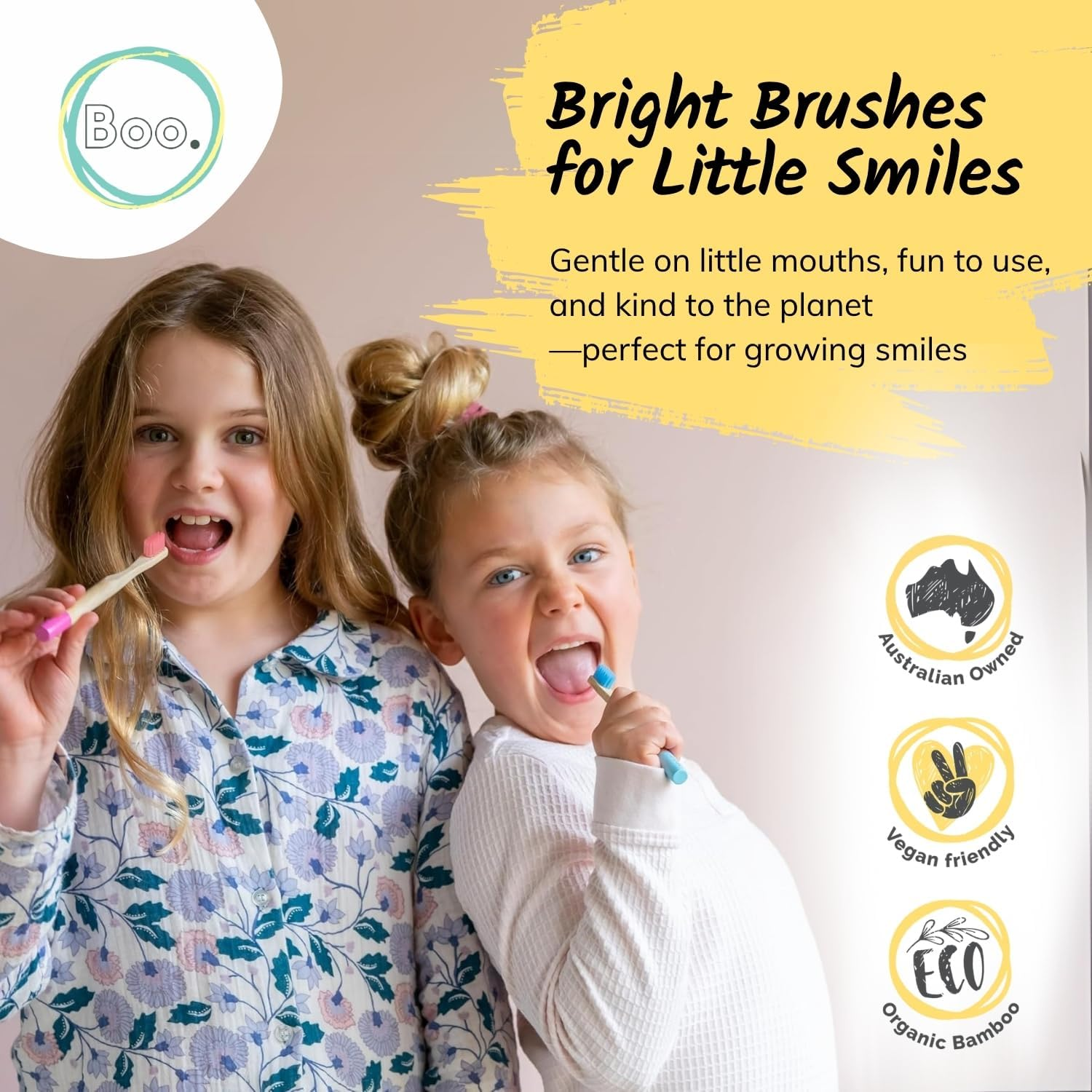The Boo Collective Bamboo Children Toothbrush Set, Soft Toothbrush for Kids and Toddlers, Black Children Toothbrushes with Soft Bristles, Vegan, Sustainable, Australian-Owned Brand, Pack of 4 image number 6