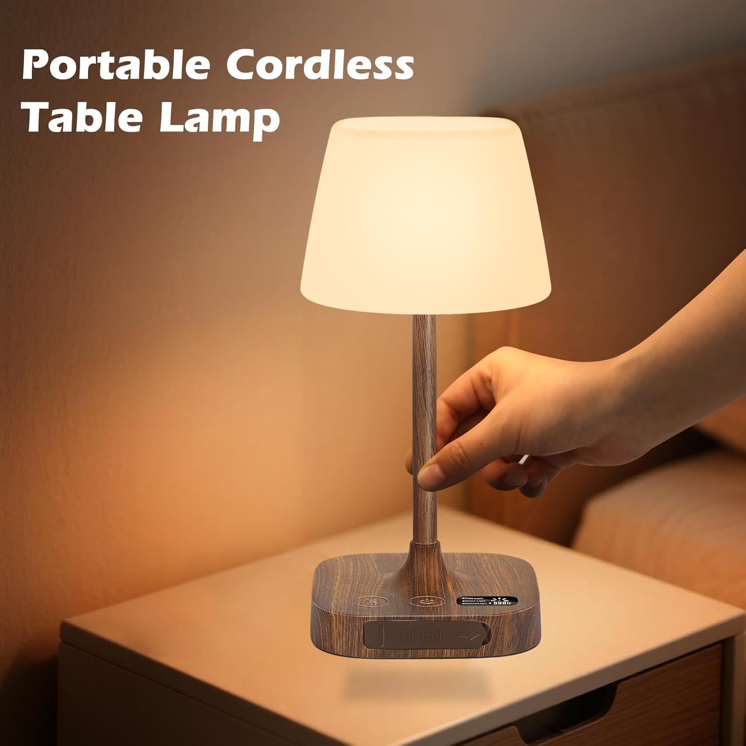 IP65 Waterproof Shower Lamp | 8000Mah Rechargeable Cordless Touch Lamp with 3 Colors & 5 Brightness, Dimmable LED Display | Portable Table Lamp for Bathroom, Bedroom, Camping, Outdoor image number 4