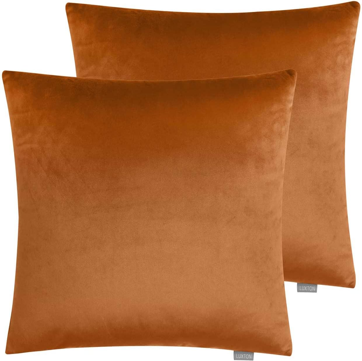 Set of 2 Luxton Velvet Square Cushion Covers Orange, Solid Plain Orange Decorative Throw Pillow Covers for Bedroom Lounge Sofa (45X45Cm, Orange)