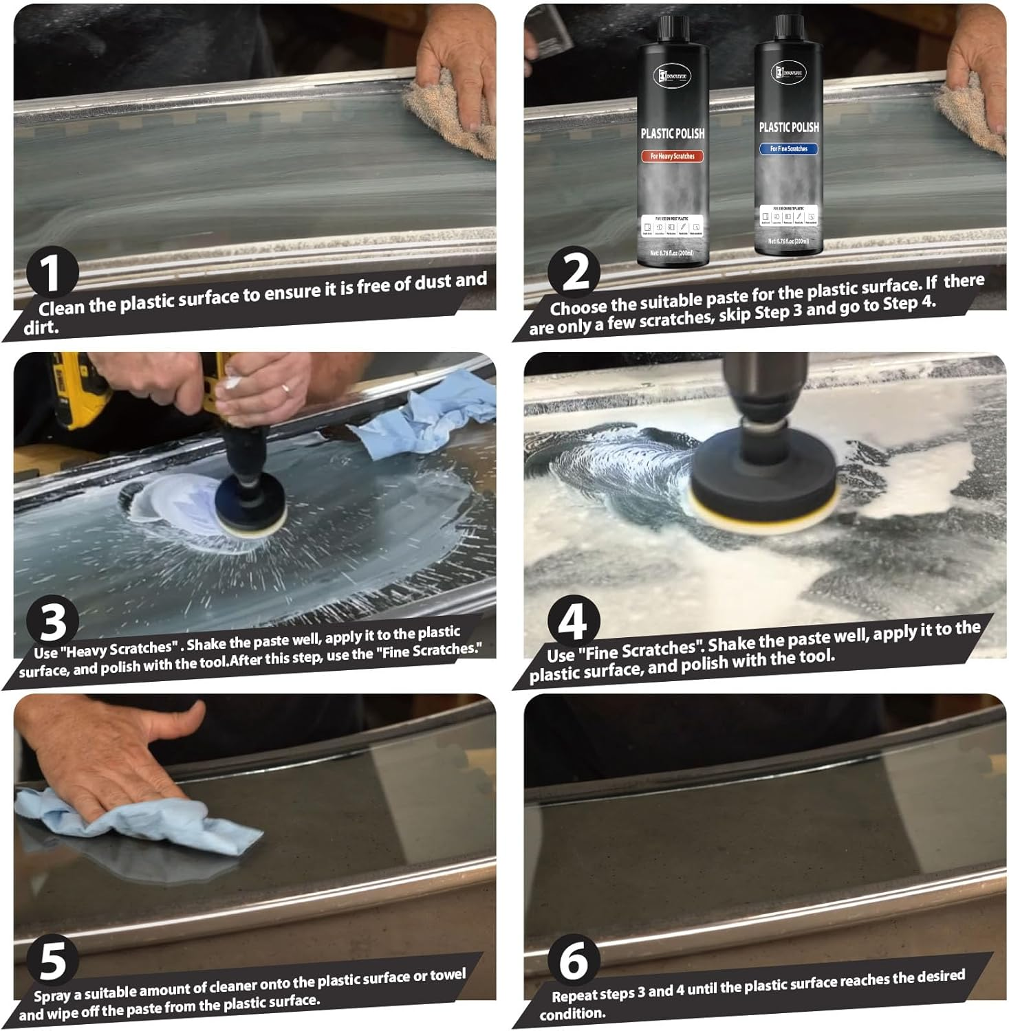 INNOVAYOU Plastic Polish Kit, Plastic Scratch Remover 14.1Oz and Cleaner 3.52Oz, Plastic Cleaner and Polish Removes Scratches & Scuffs, Ultra Fine Scratch Remover for Acrylic Surfaces image number 2