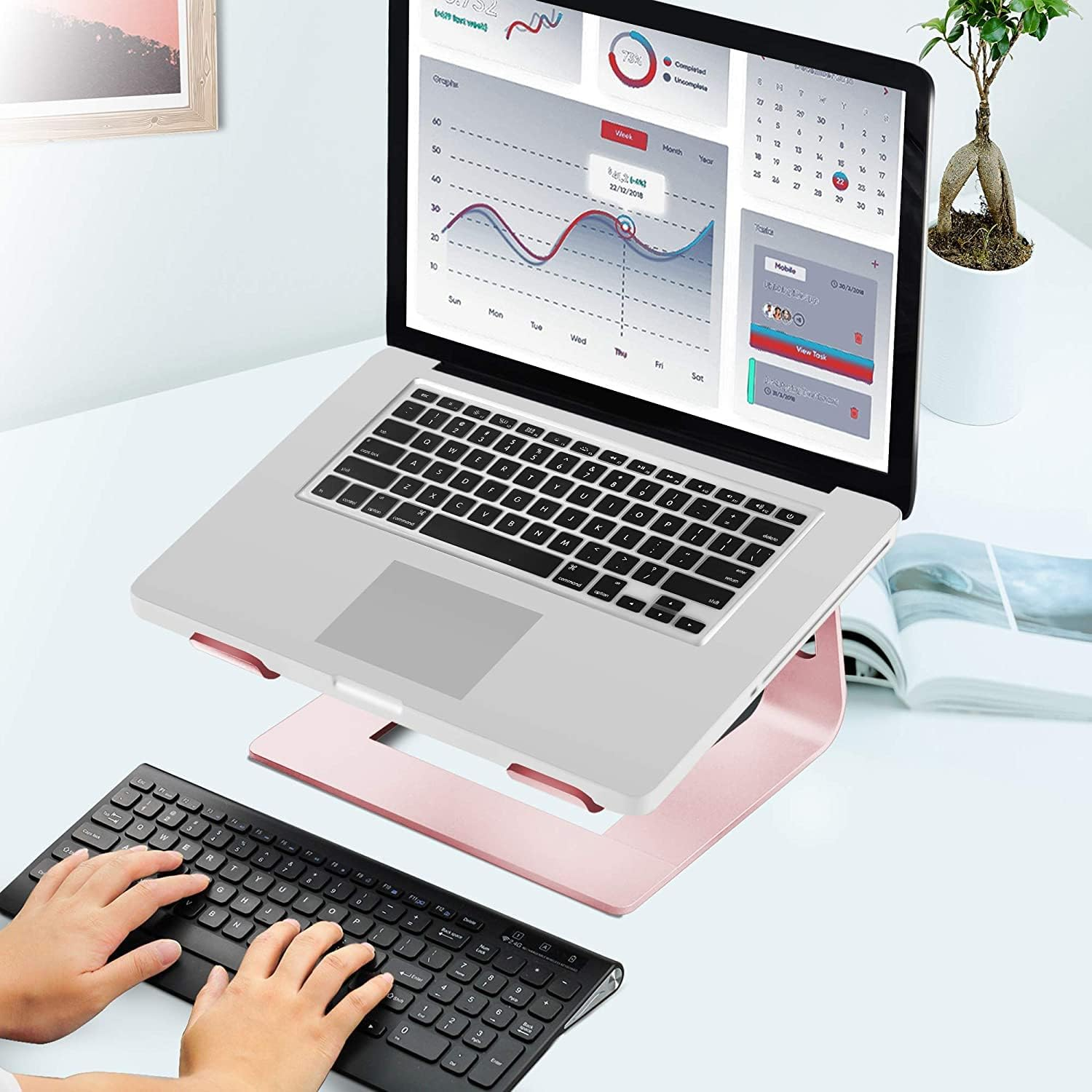 Orionstar Laptop Stand Portable Aluminum Laptop Riser Compatible with Mac Macbook Air Pro 10 to 15.6 Inch Notebook Computer, Detachable Ergonomic Elevator Holder, Rose Gold image number 6