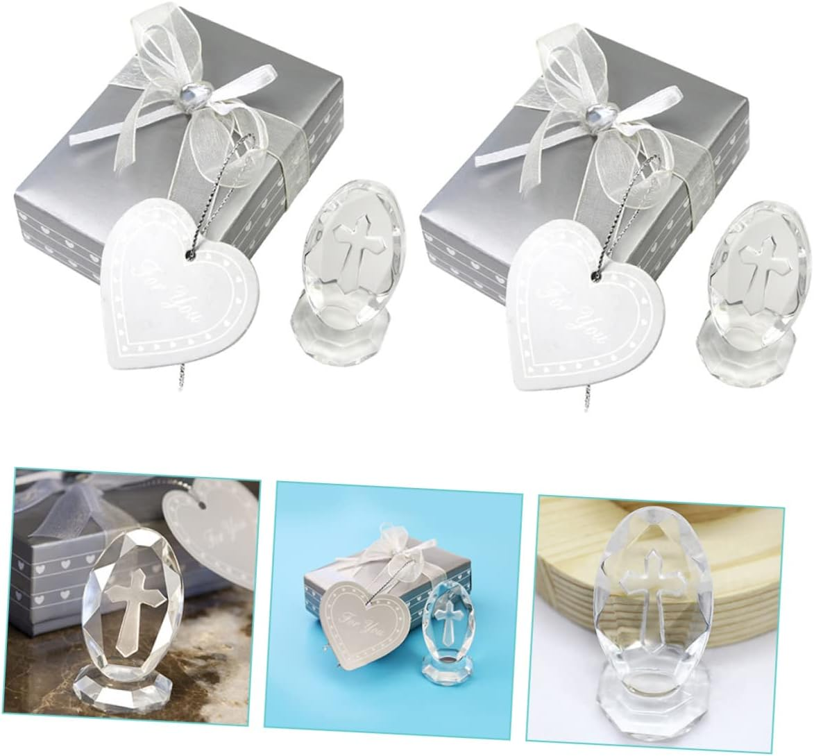 2 Sets Baptism Crystal Cross Ornaments for Shower Decoration Elegant Keepsake for Newborns Packaging image number 3