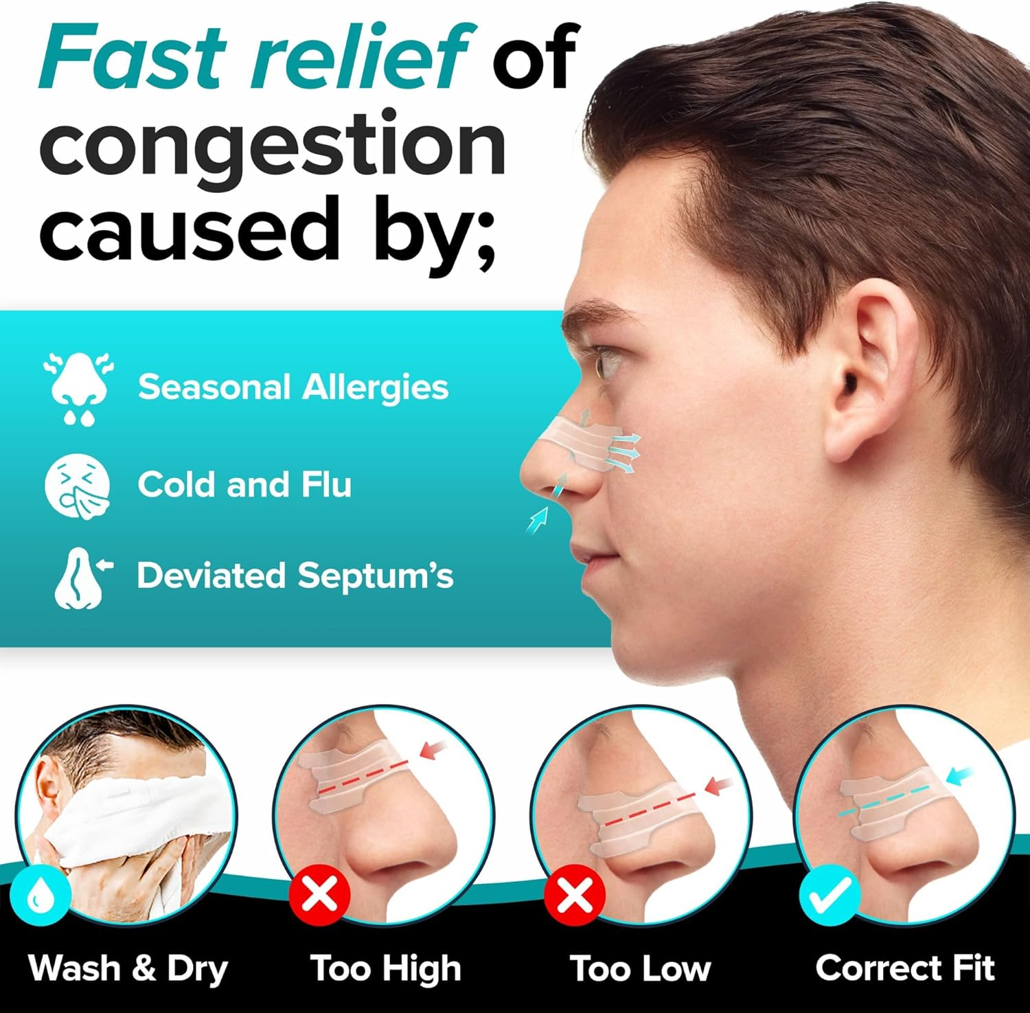 Extra Grip Nasal Strips - 30 Pack Clear, Strong Hold for Day or Night, Relieves Congestion, Reduces Snoring & Mouth Breathing. Ideal for Allergies, Colds, Deviated Septum&rsquo;S - (Regular) image number 3