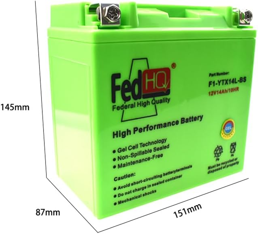 FEDHQ YTX14L-BS 12V 14Ah Motorcycle GEL Battery Dirt Bike ATV Quad Scooter Motorbike Replace STX14L-BS ETX14L GTX14L-BS WCP14L Compatible for Harley-Davidson image number 1