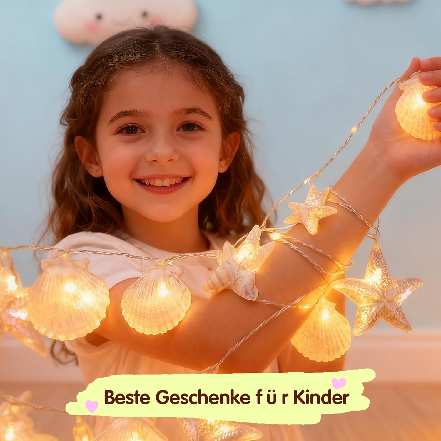 Foanlerck Fairy Lights with Shells Starfish 1.5 M 10 LED Fairy Lights Children Warm White Battery Operated, IP44 Waterproof Maritime Shell Lamp for Children'S Room Party Wedding Fairy Lights image number 4