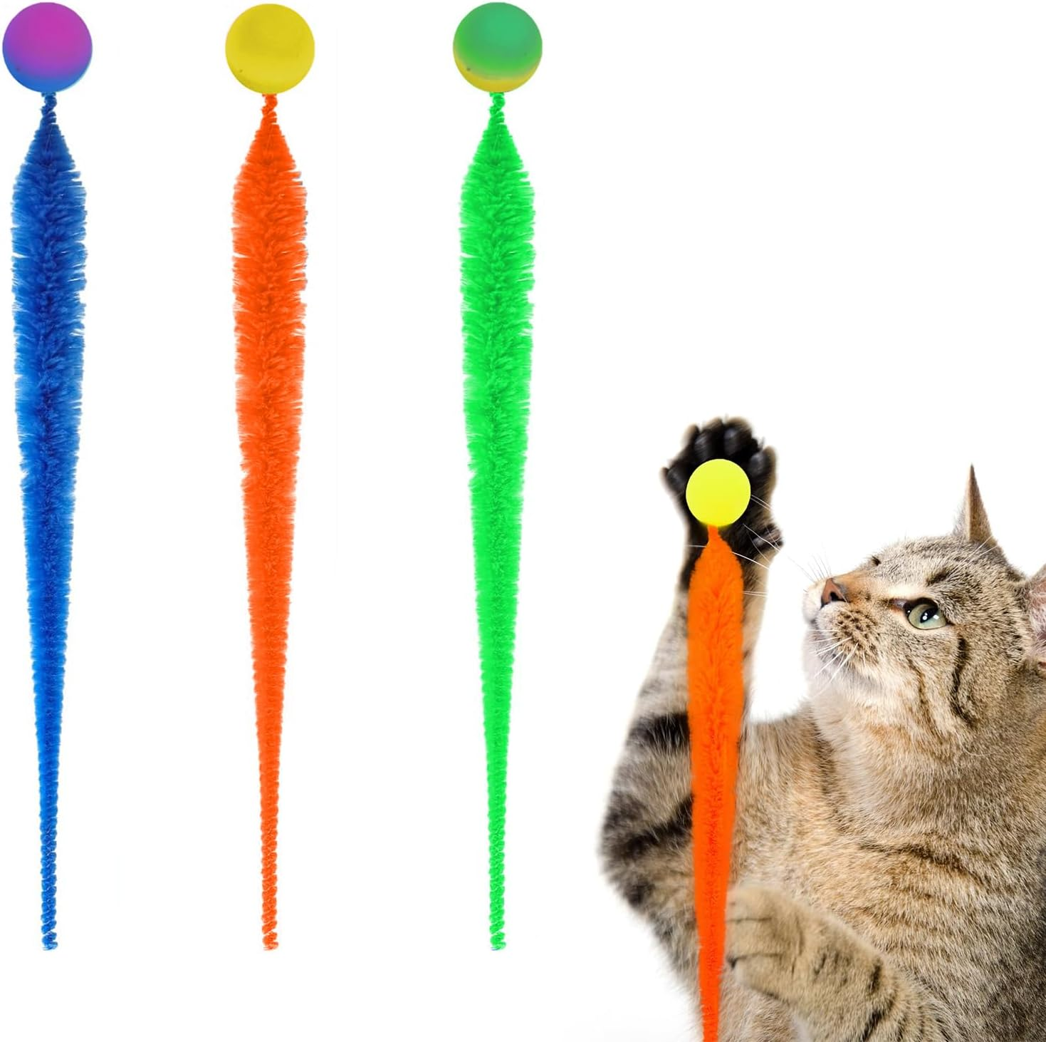 Lilbitty Interactive Toy for Cats: Colorful Bouncy Ball Game with Pom Poms for Crafts and Intelligence Toys, Provides Fun and Entertainment for Indoor Use