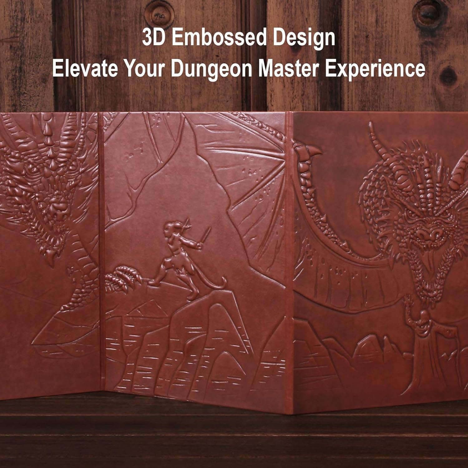 Famard DND DM Screen 5E with 5 Panels, 3D Embossed Faux Leather Dungeon Master Screen with Clear GM Pockets, Dungeons and Dragons Accessories for DND Lovers