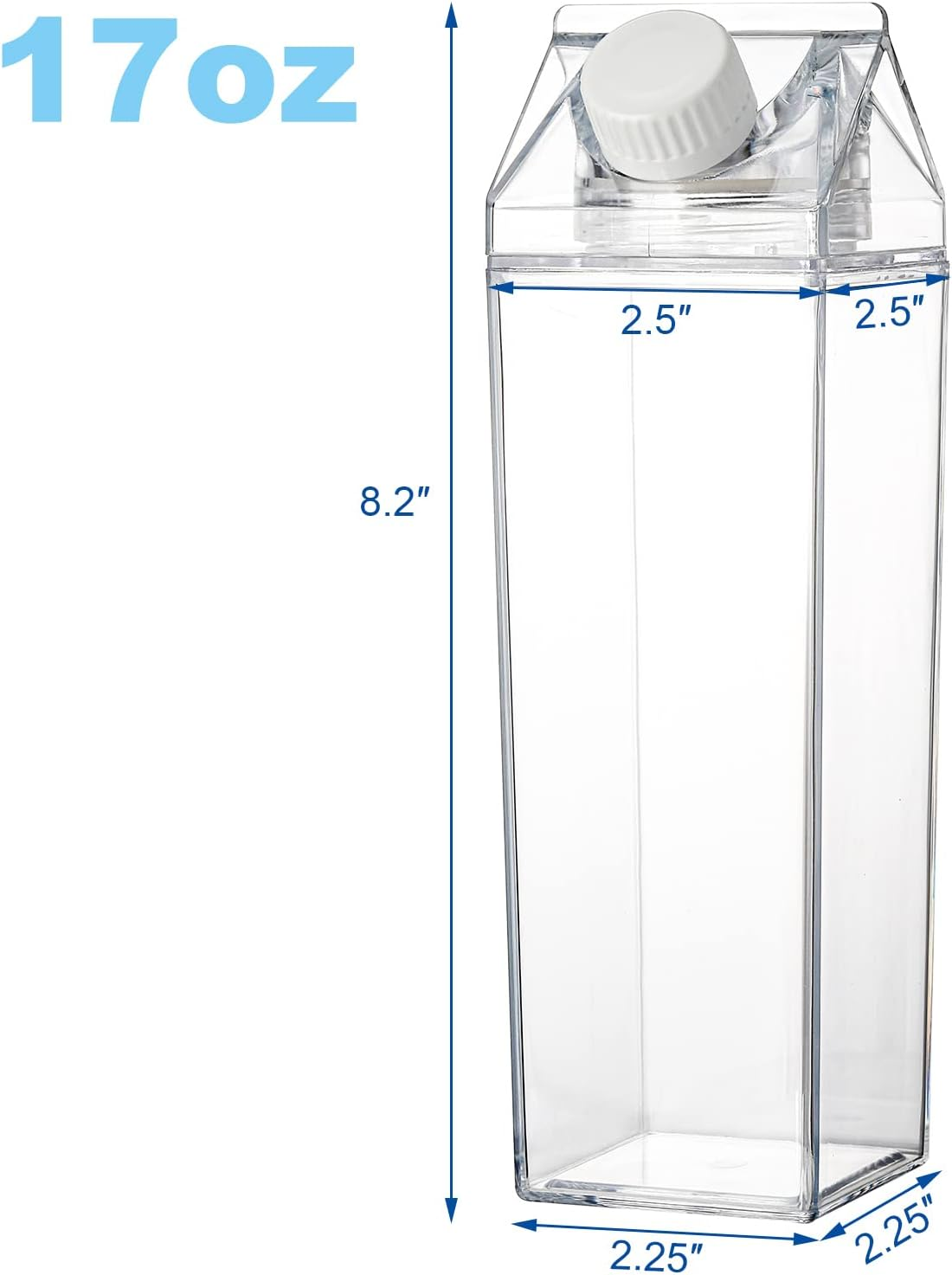 Yarlung 6 Pack Milk Carton Water Bottle, 17 Oz Clear Plastic Milk Box Portable Square Juice Bottle for Outdoor Sports Travel Camping