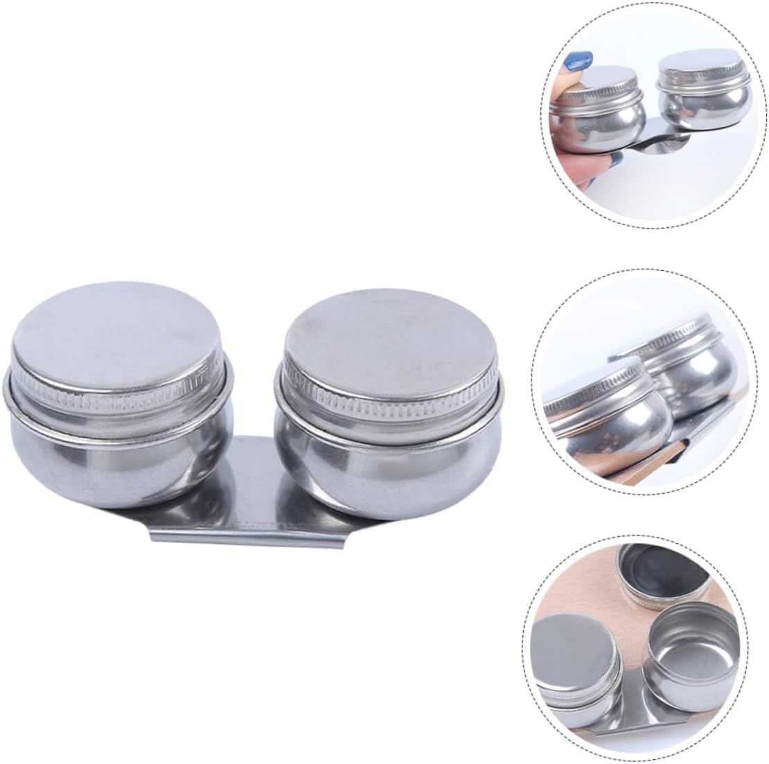 Stainless Steel Oil Painting Palette Cups Lids 6Cm Double Oil Jar for Artists Paint Brush Washing Bucket Painting Supplies Suitable for Watercolor image number 1
