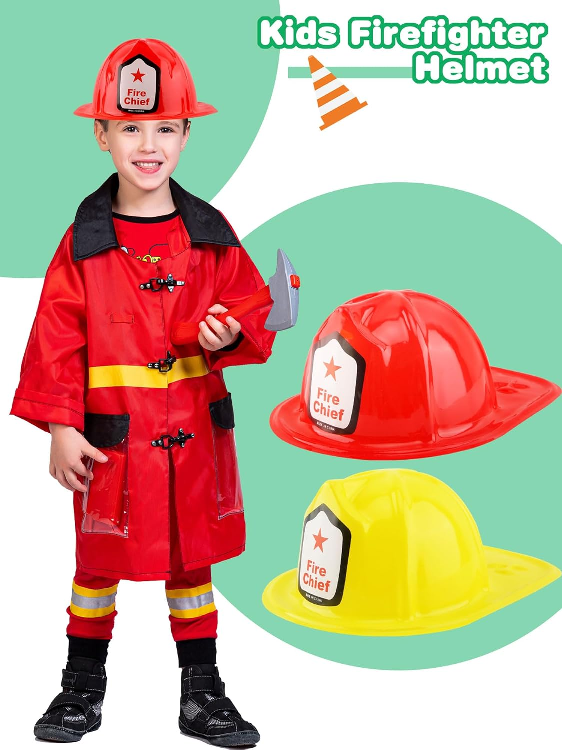 30 Pack Kids Firefighter Hat Bulk Plastic Firefighter Helmet Fire Chief Hard Hat for Boys Girls Halloween Cosplay image number 2