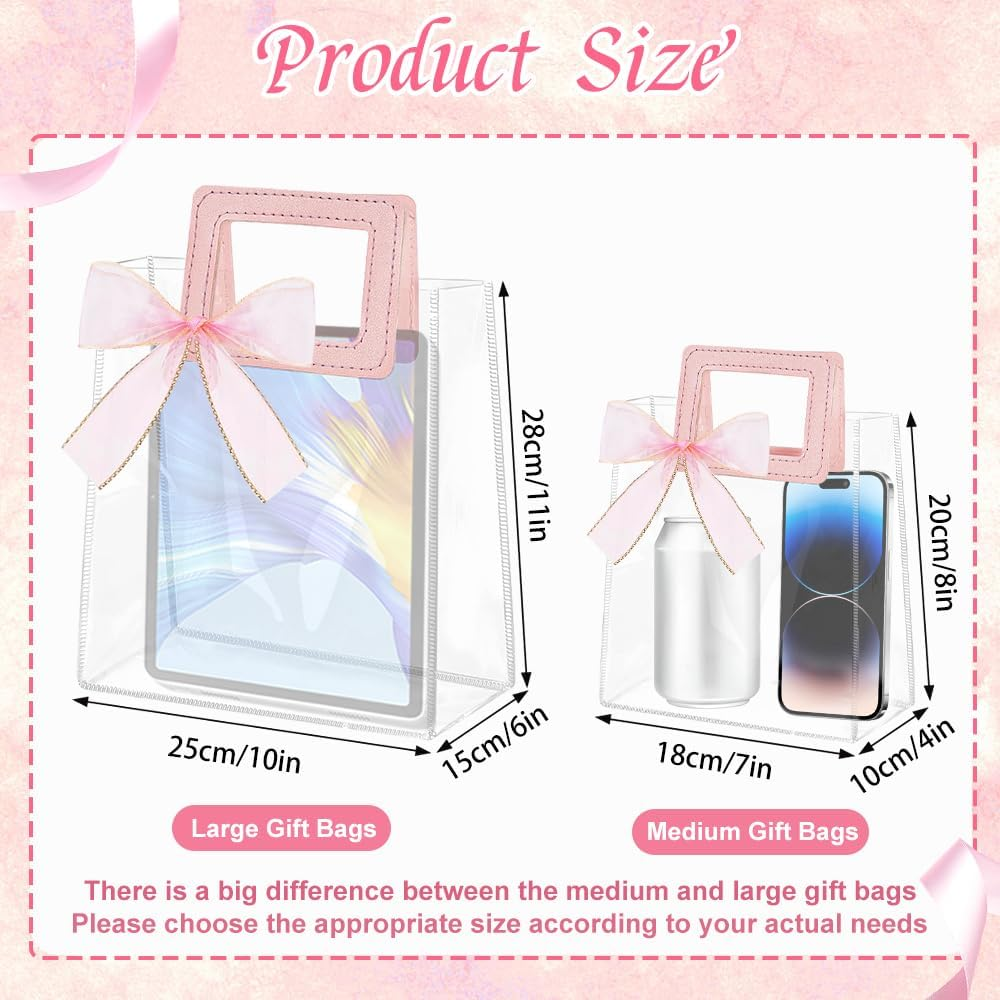 15 Pcs Clear Gift Bags with Handles, Transparent PVC Gift Bag with Ribbon, Reusable Plastic Shopping Bags, Heavy Duty Gift Wrap Bags for Bridal Party Baby Shower Wedding Birthday, 7X8X4In image number 2